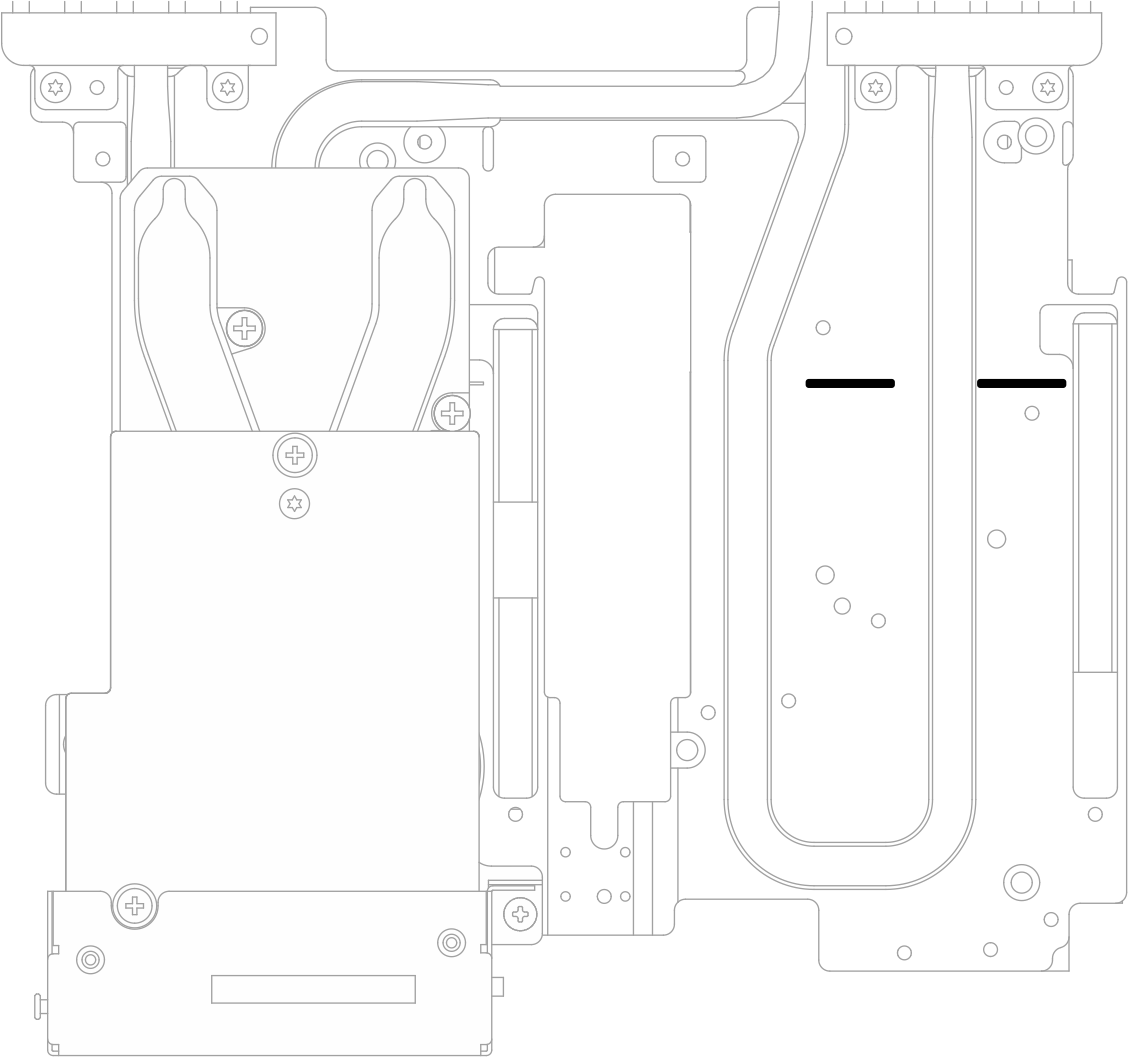 Markings on water loop for E3.S gap pad alignment