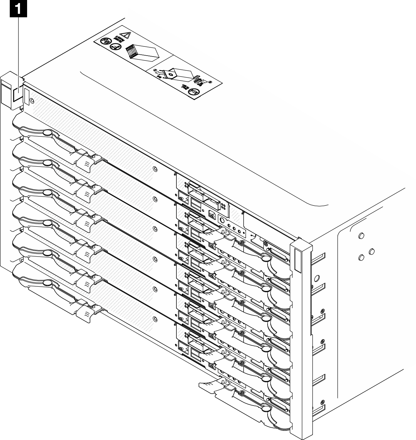 Enclosure label on the front of the enclosure