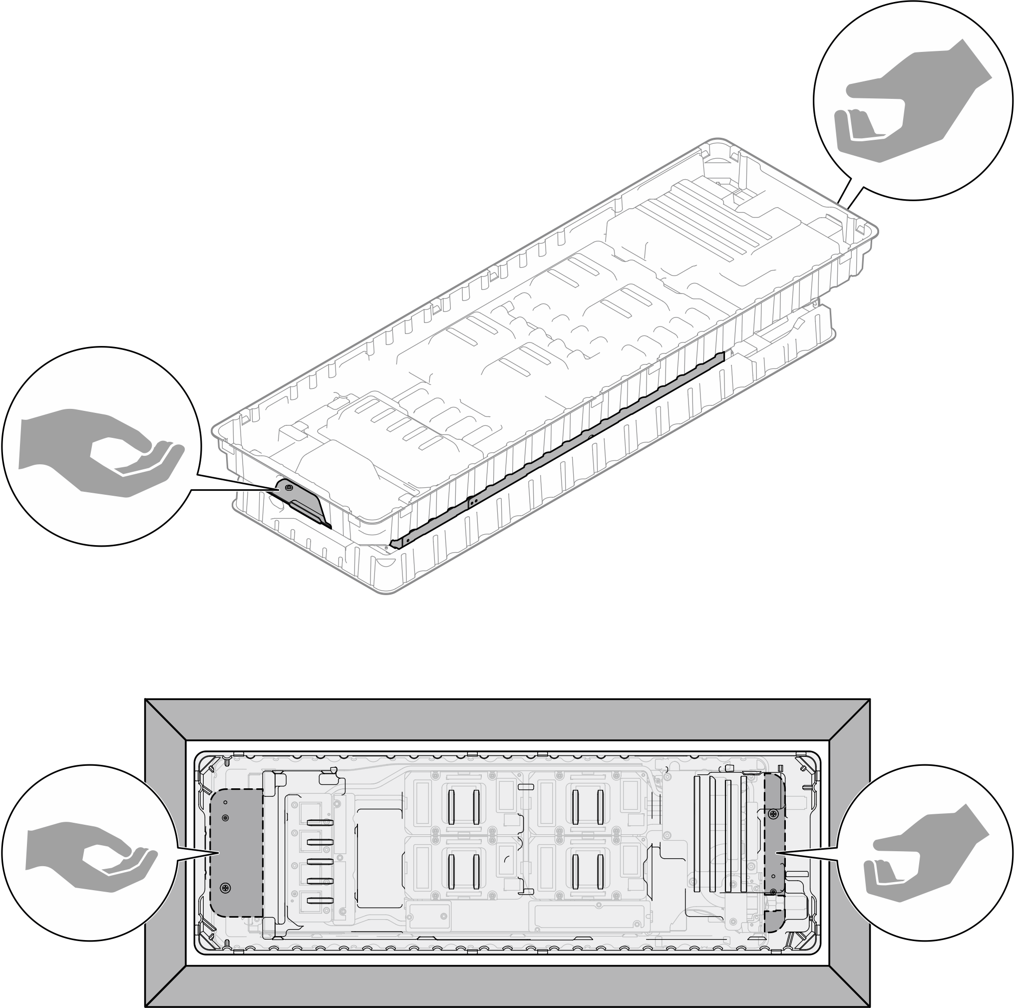 Touching points when removing water loop from package box