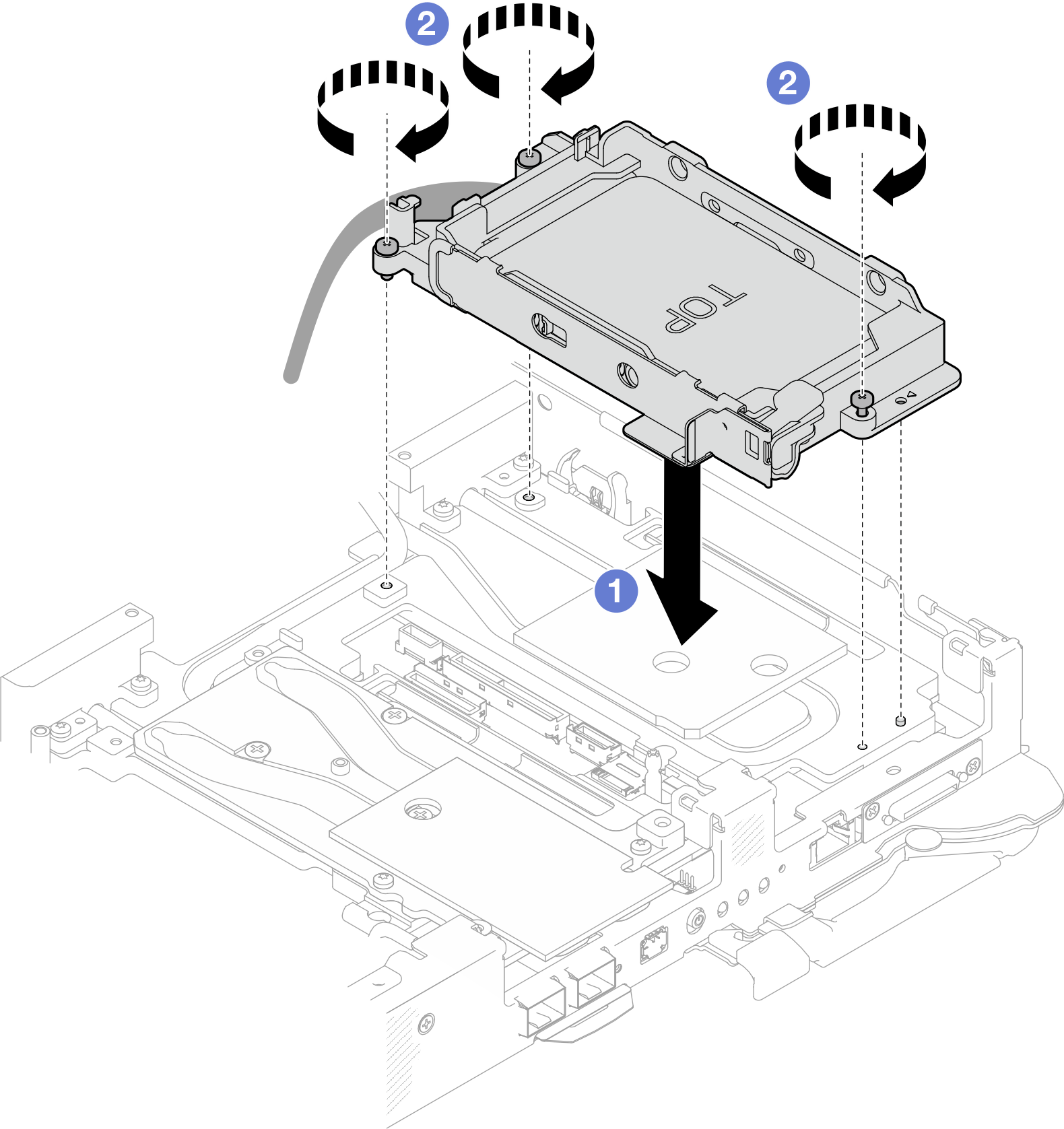 One 7 mm drive cage assembly installation