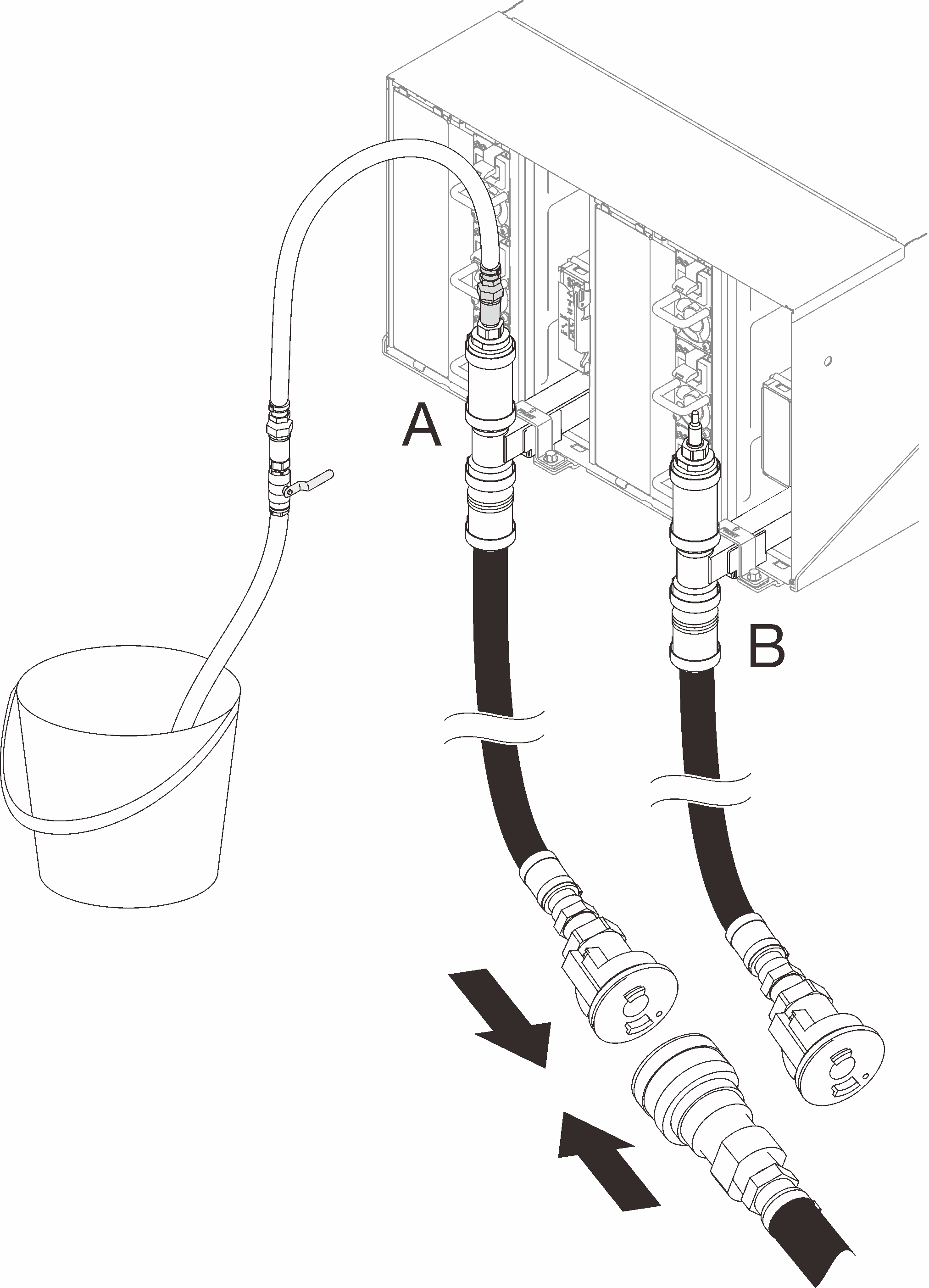 Facility supply hose to rack return hose connection