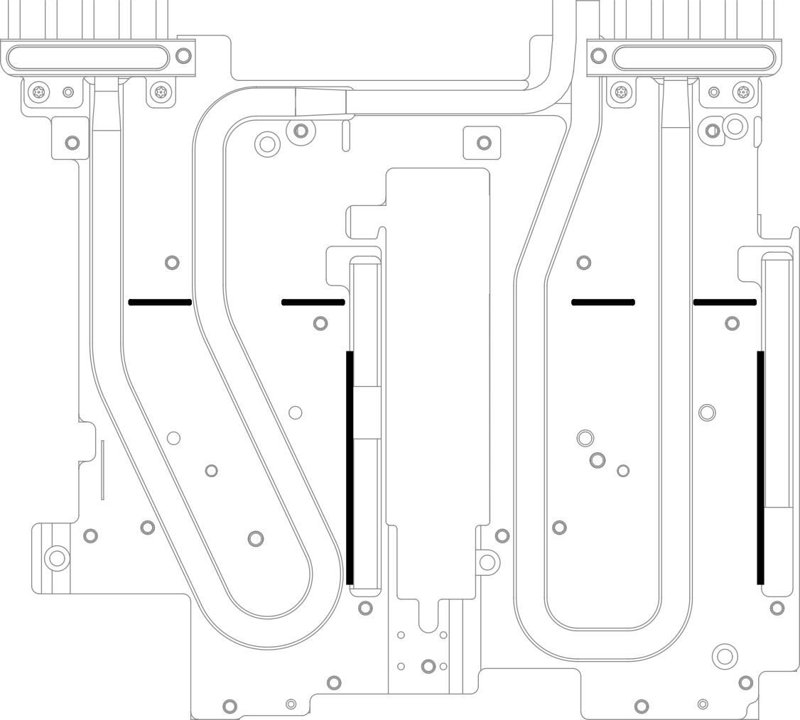 Markings on water loop for E3.S gap pad alignment