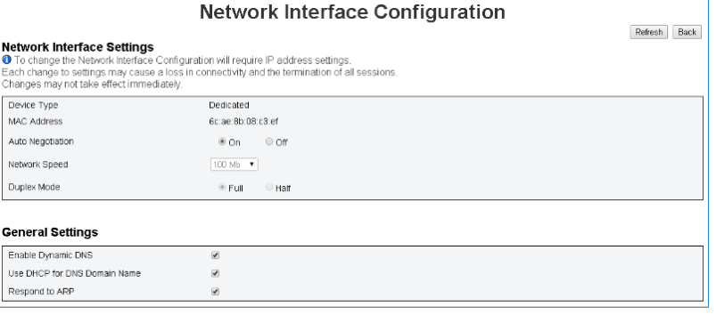 Network Interface configuration
