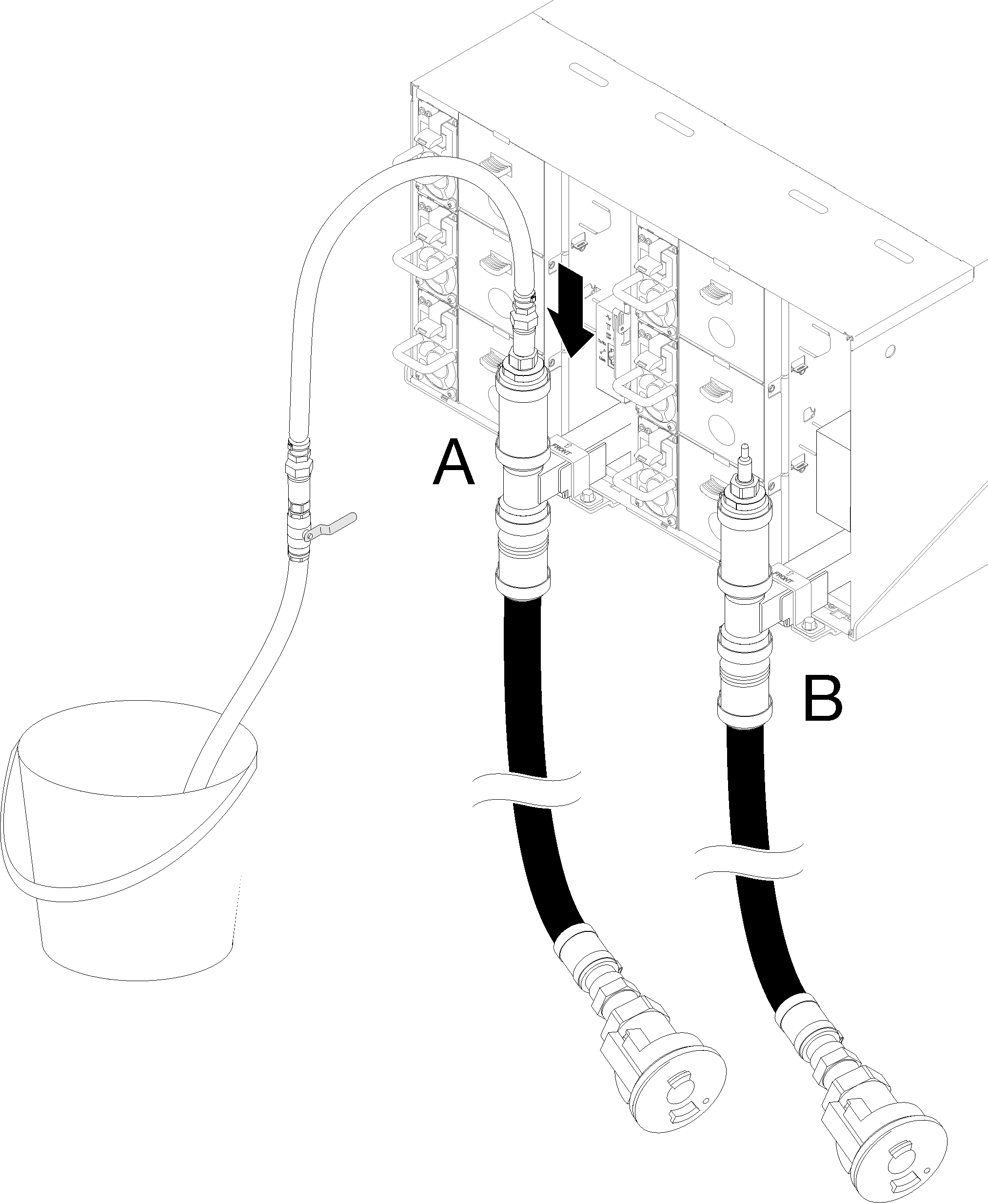 Blue hose assembly to top quick connect connection