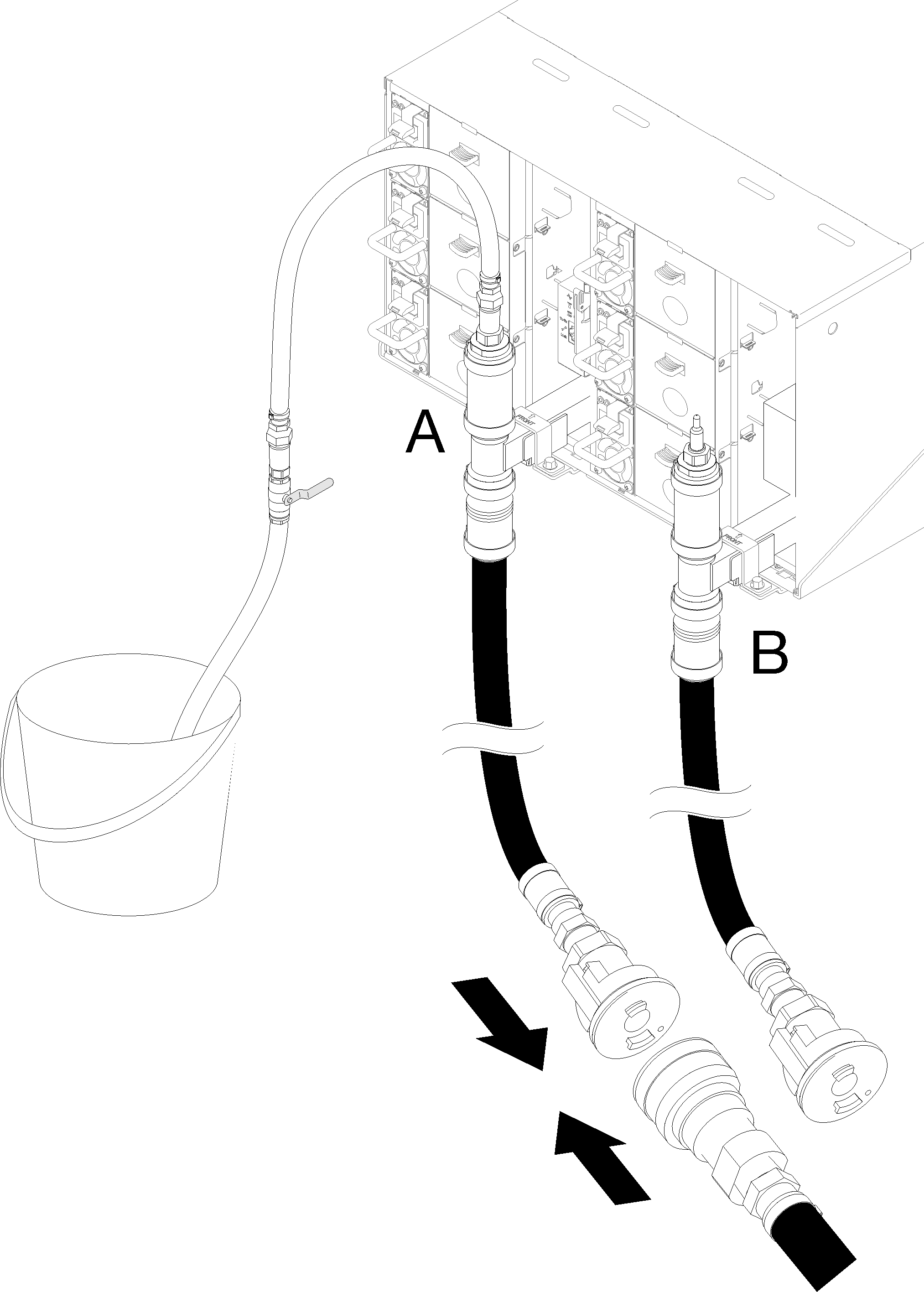 Facility supply hose to rack return hose connection