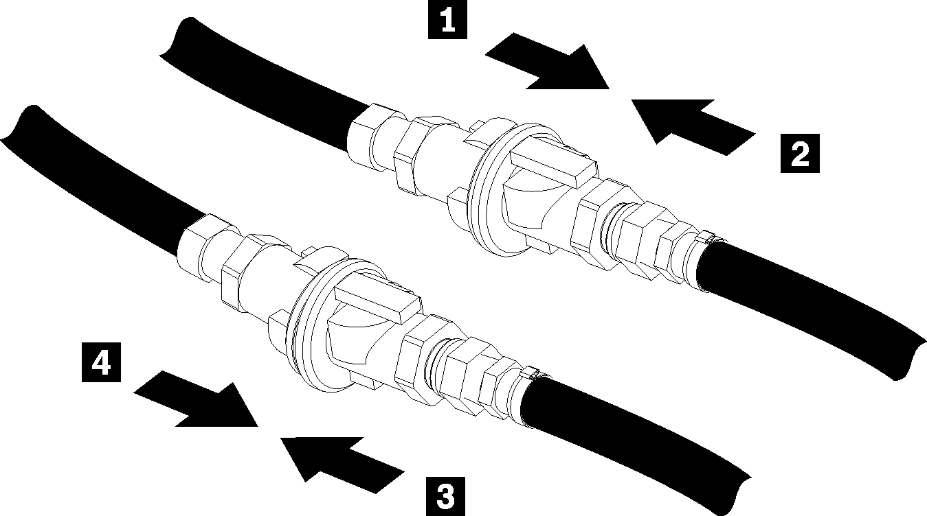 Facility return hose to the rack return hose connection