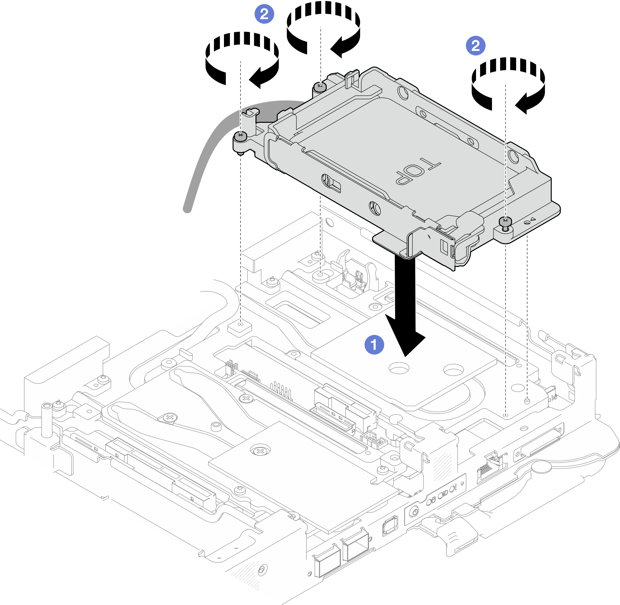 One 7 mm drive cage assembly installation