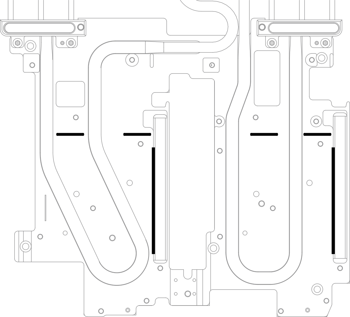 Markings on water loop for E3.S gap pad alignment