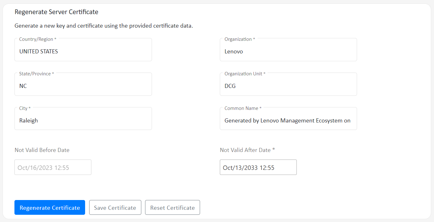 Regenerating an internally signed Lenovo SDI Management Platform server ...