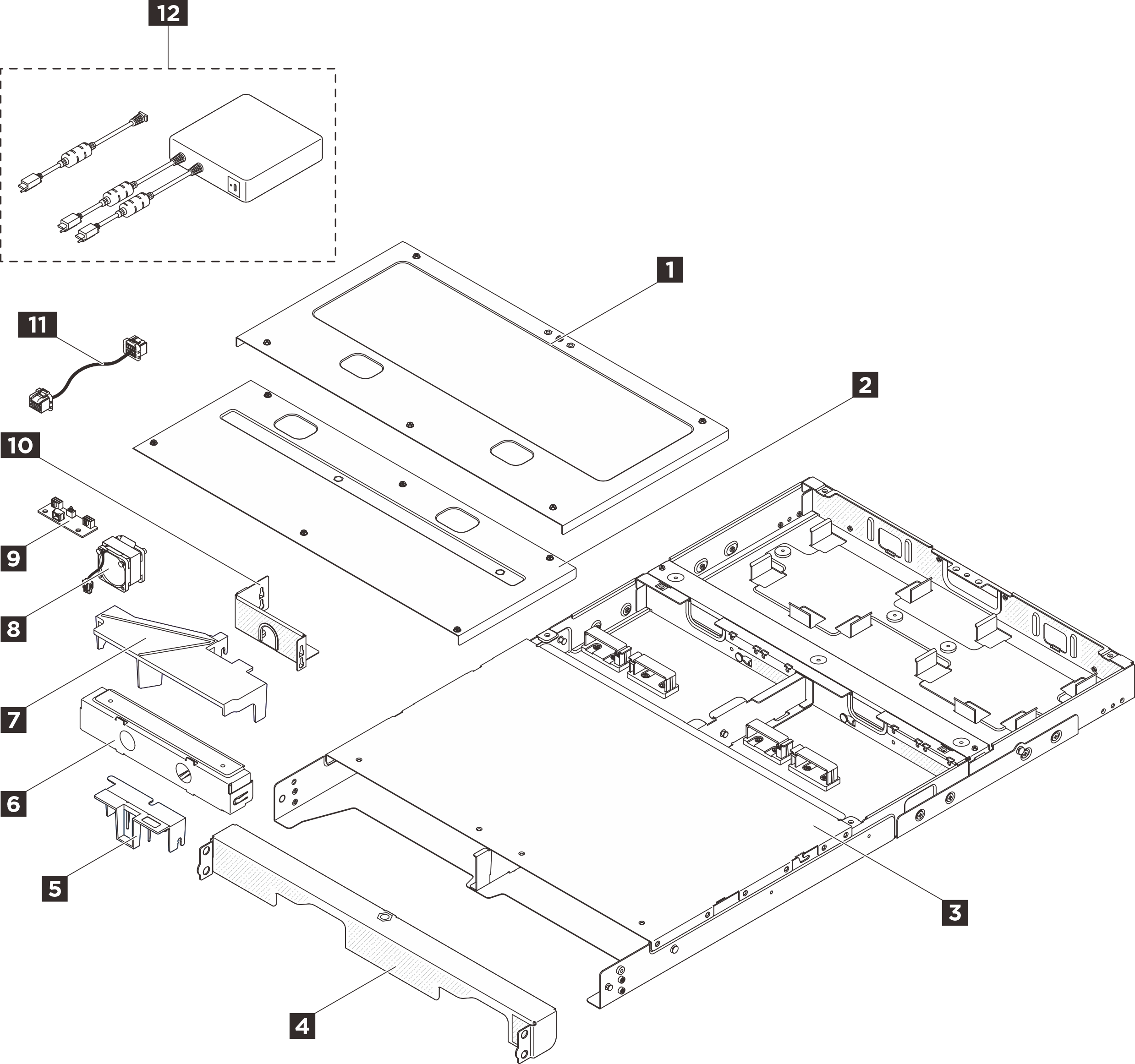 1U2N enclosure components