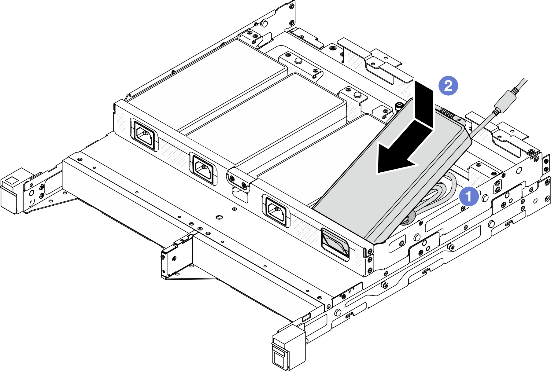 Inserting a power adapter into a cage