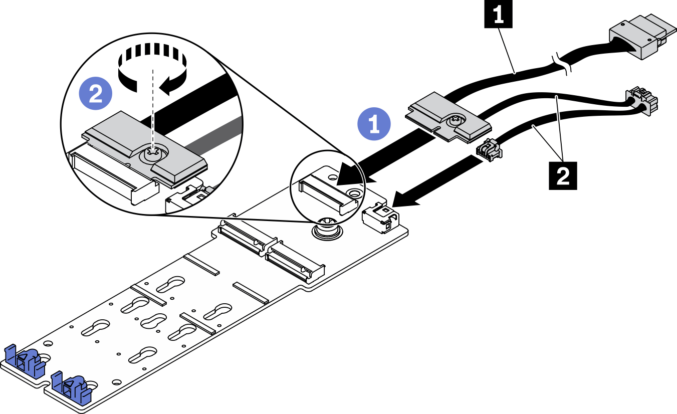 Connecting the M.2 backplane cables to M.2 backplane