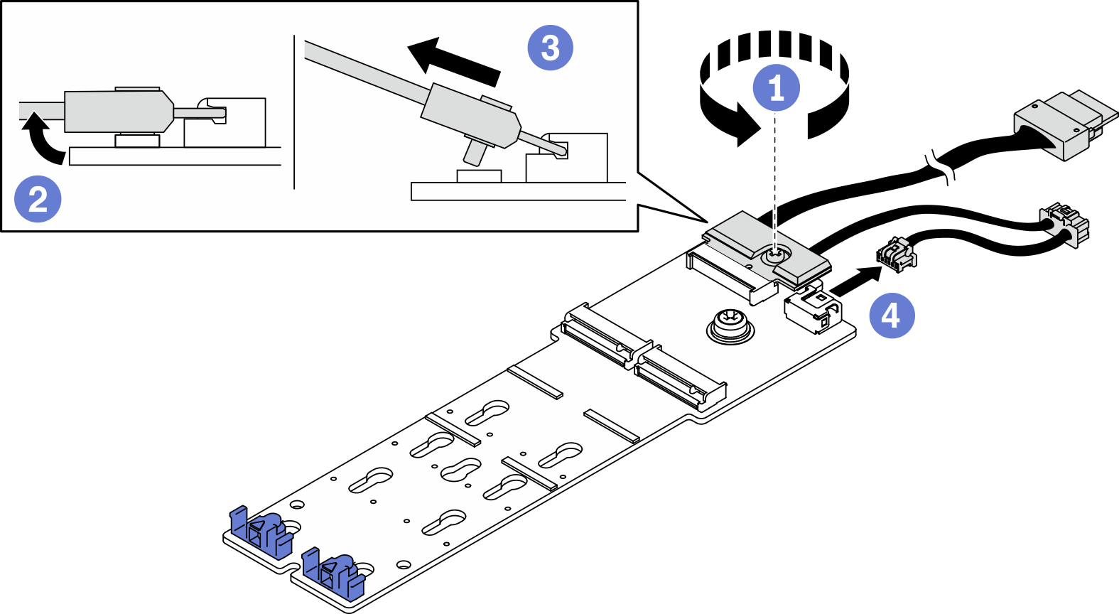 Disconnecting M.2 backplane assembly cables from M.2 backplane