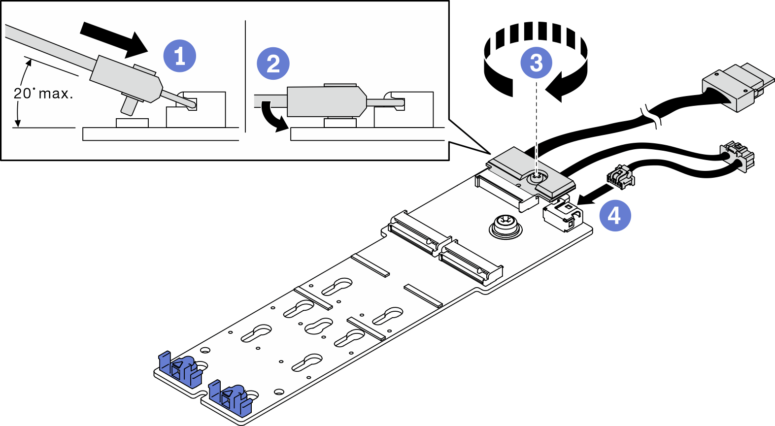 Connecting the M.2 backplane cables to M.2 backplane