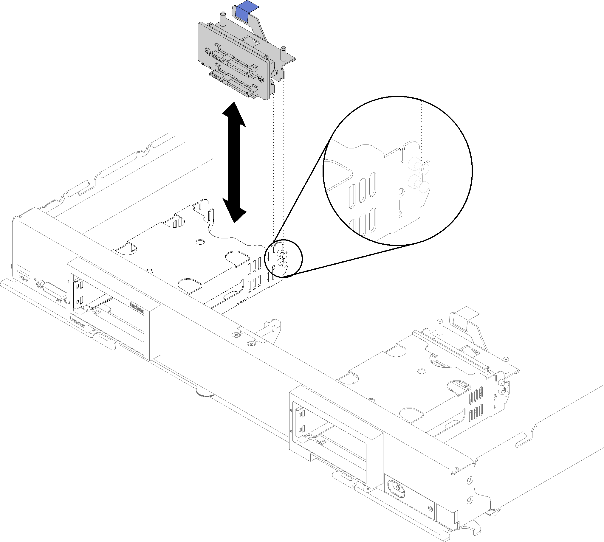 Graphic illustrating installation of RAID adapter backplane