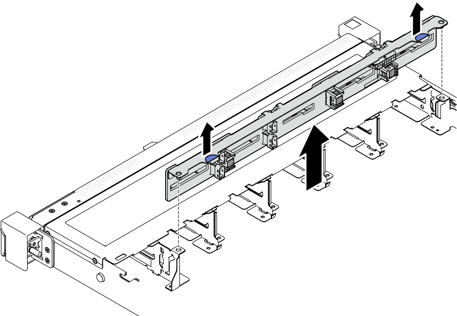 Ten 2.5-inch hot-swap drive backplane removal