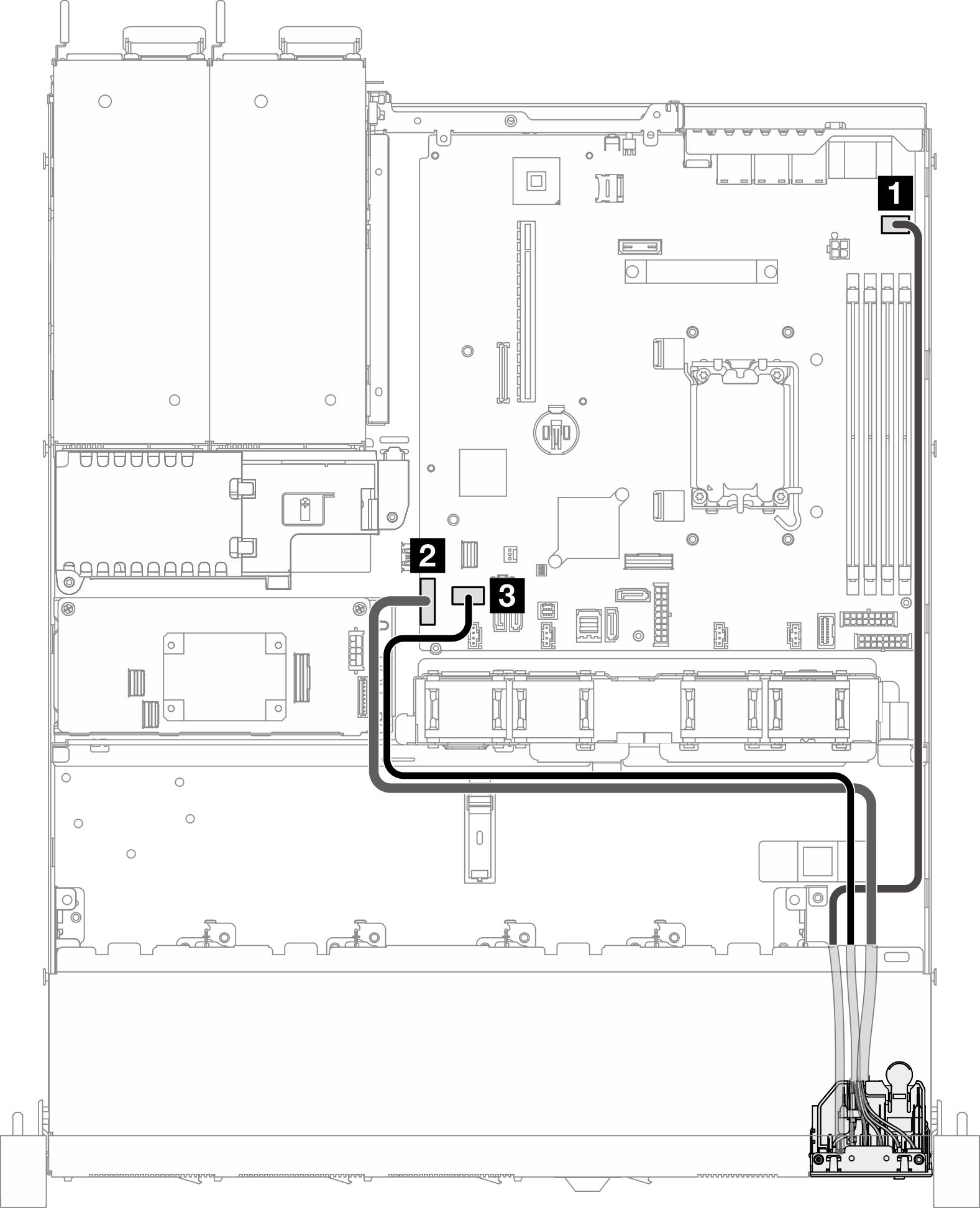 Front I/O module cable routing for 2.5-inch model