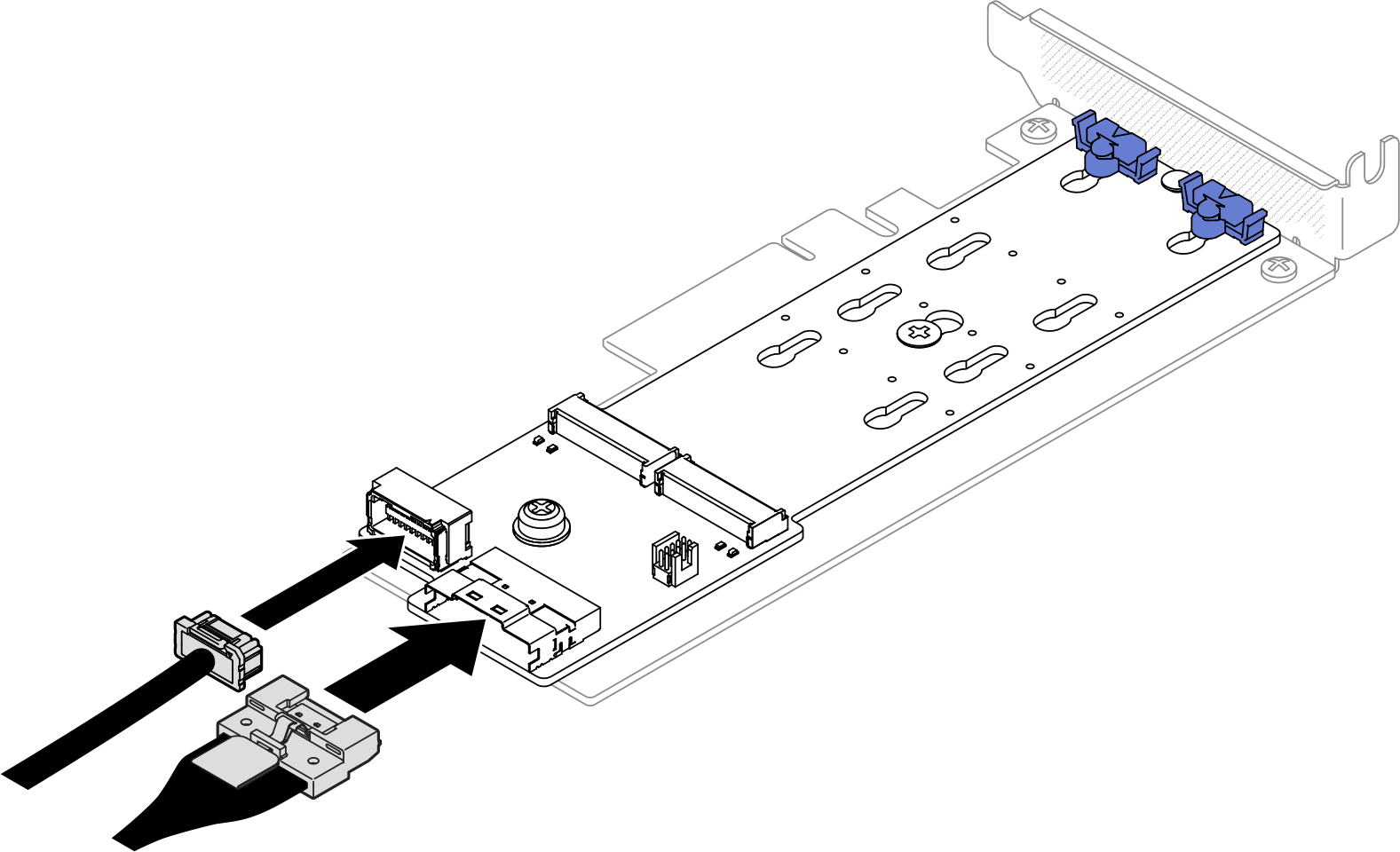 Connecting cable to SATA/x4 NVMe M.2 boot adapter