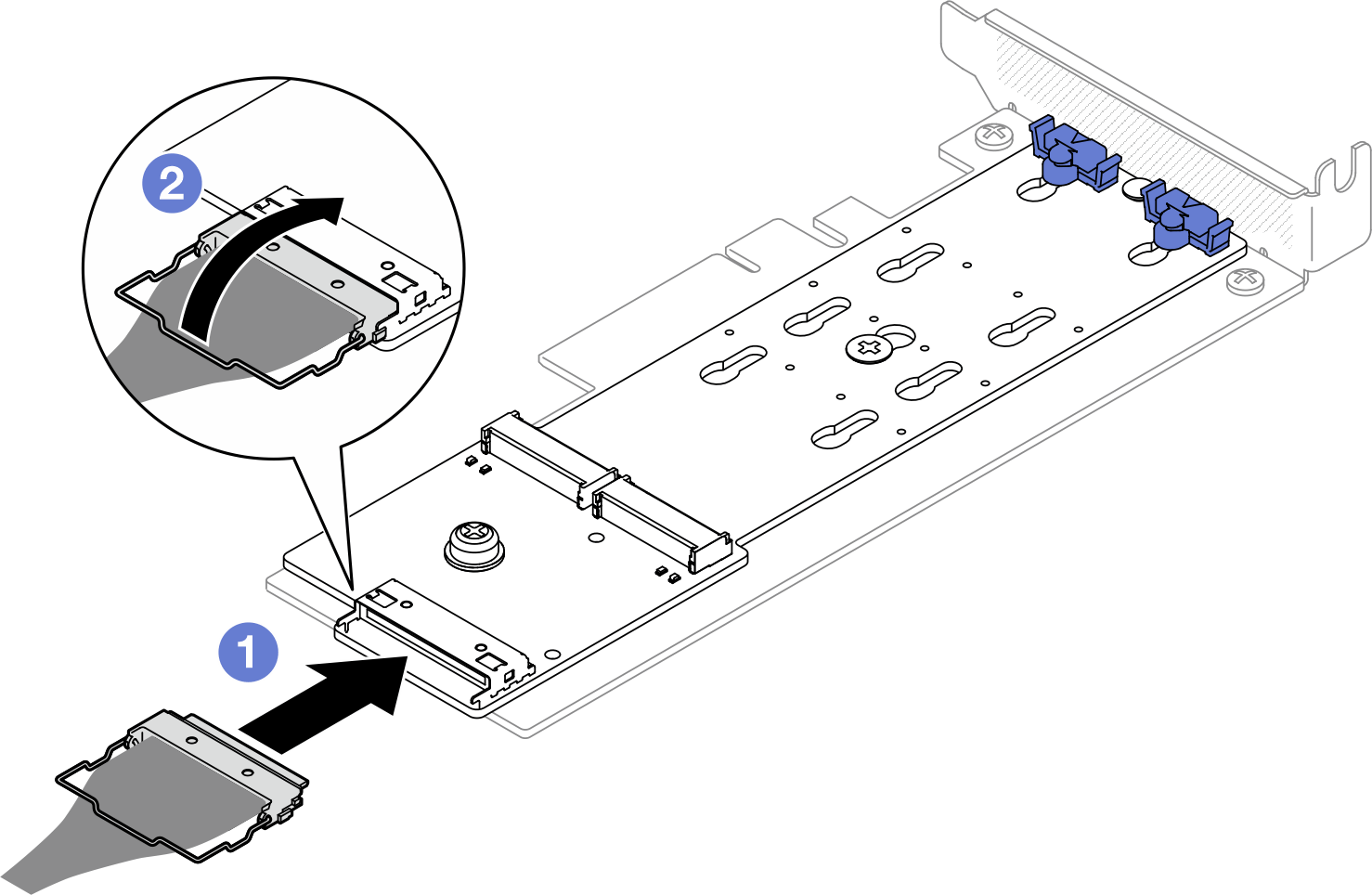 Connecting cable to SATA/NVMe M.2 boot adapter