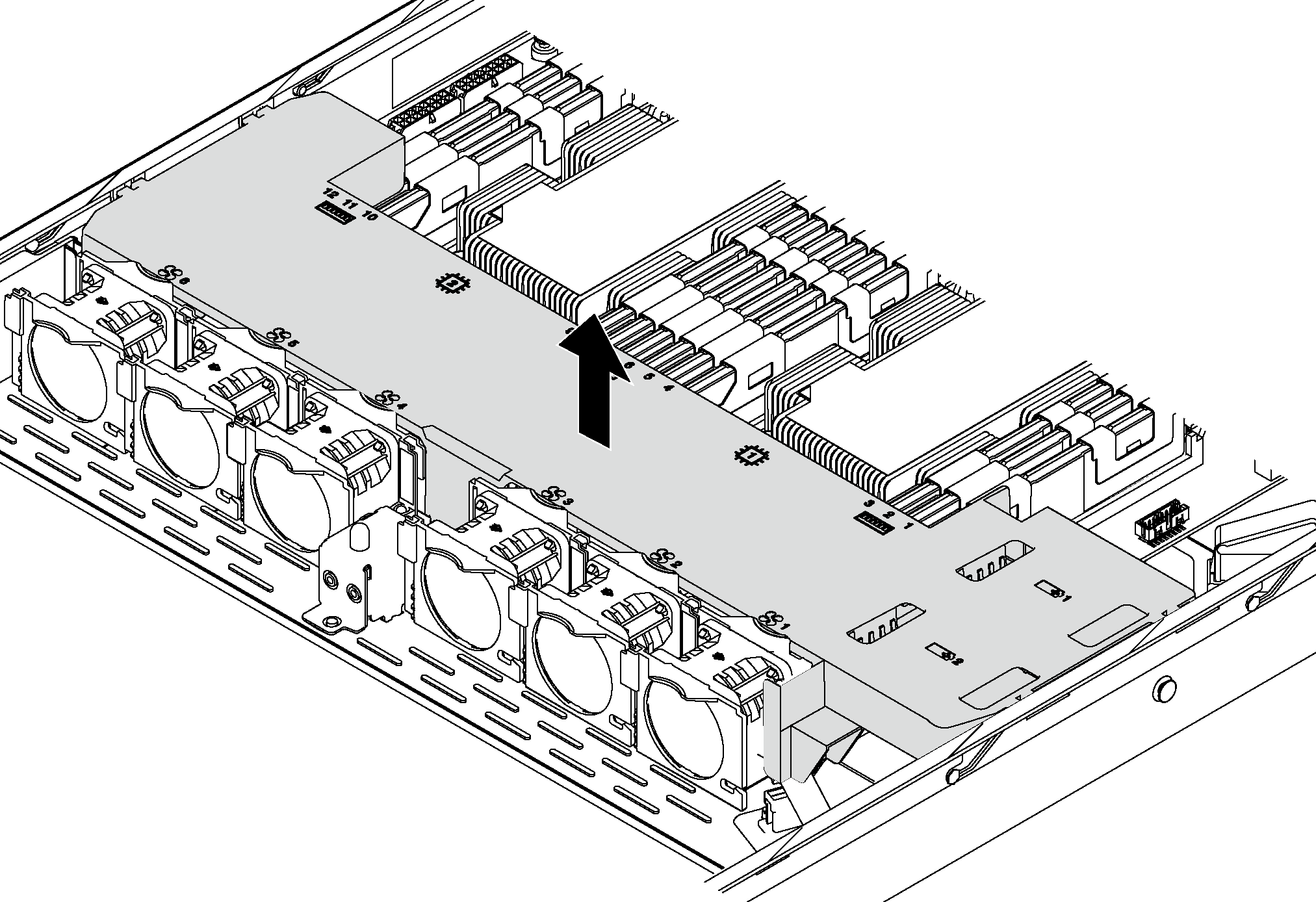 Grasp the air baffle and carefully lift it out of the server.