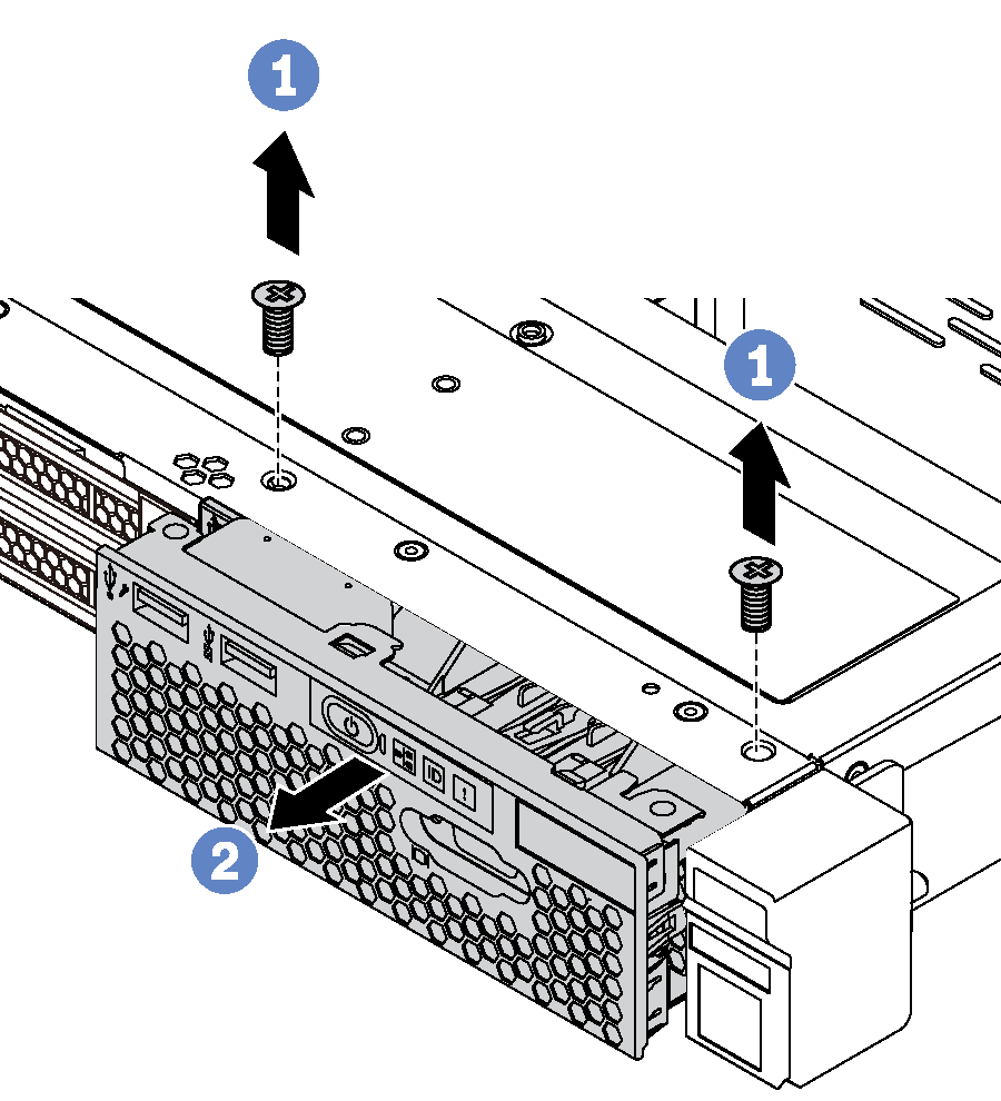 Removal of the front I/O assembly for server models with eight 2.5-inch drive bays