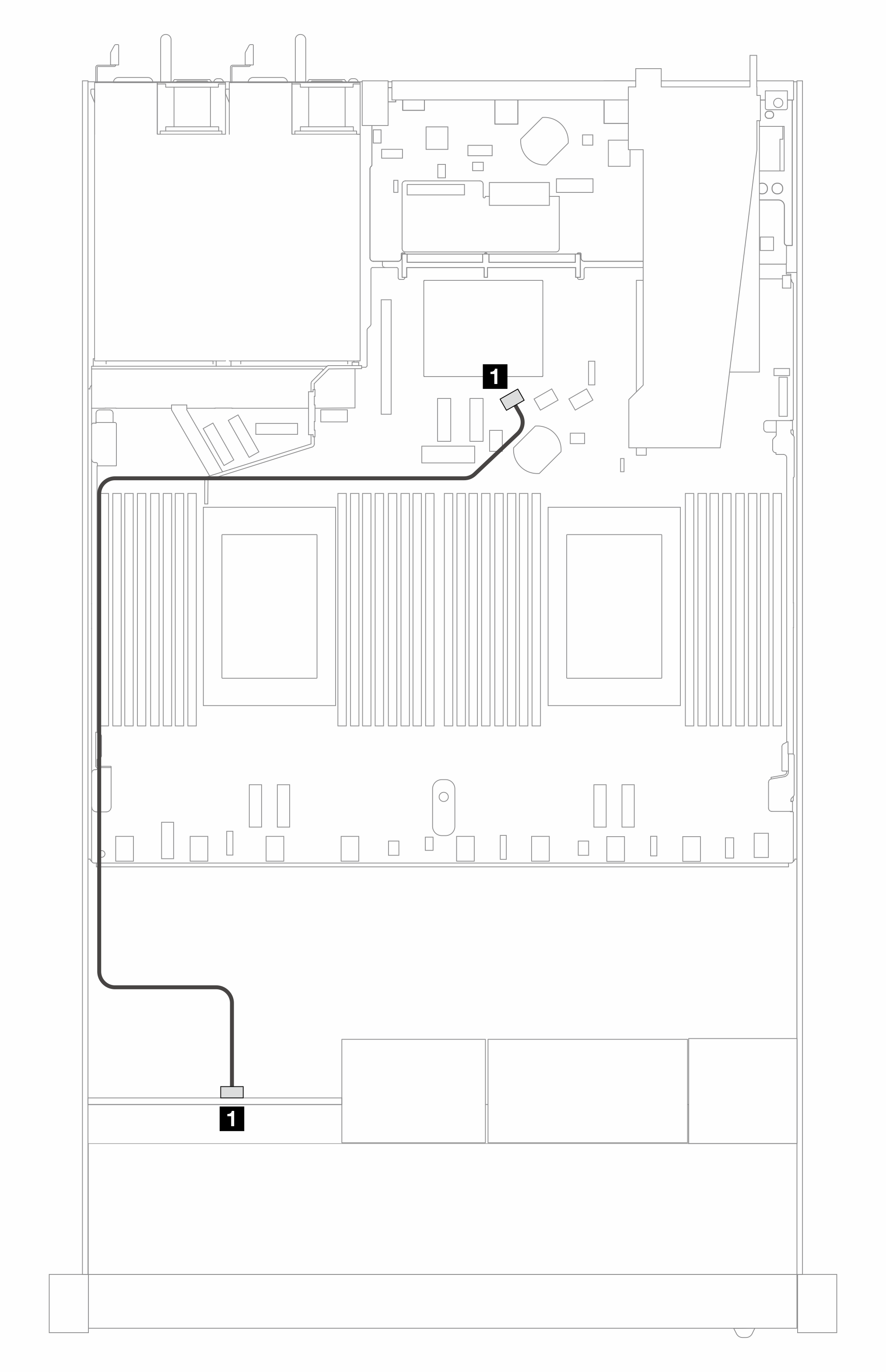 Cable routing for onboard configuration of 4 x 2.5-inch front AnyBay drive bays