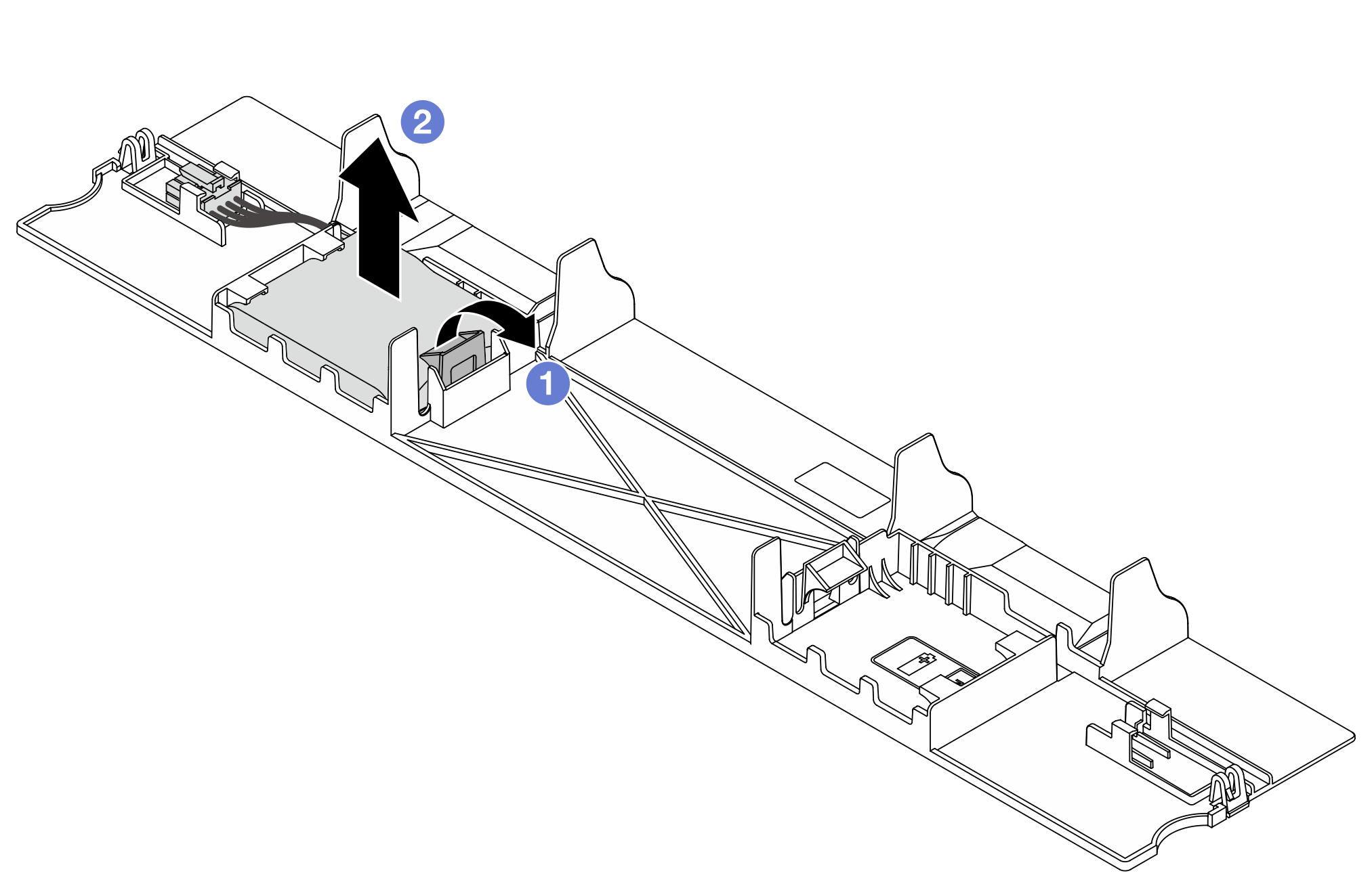 Removal of the RAID flash power module on the air baffle