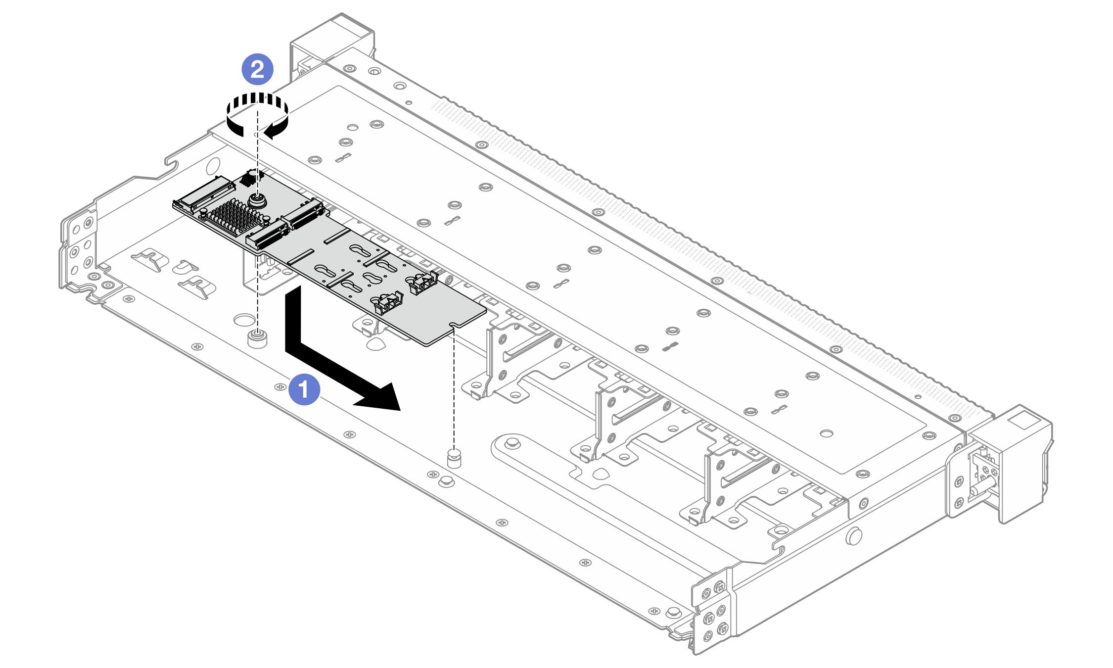 Installing the M.2 backplane onto the chassis