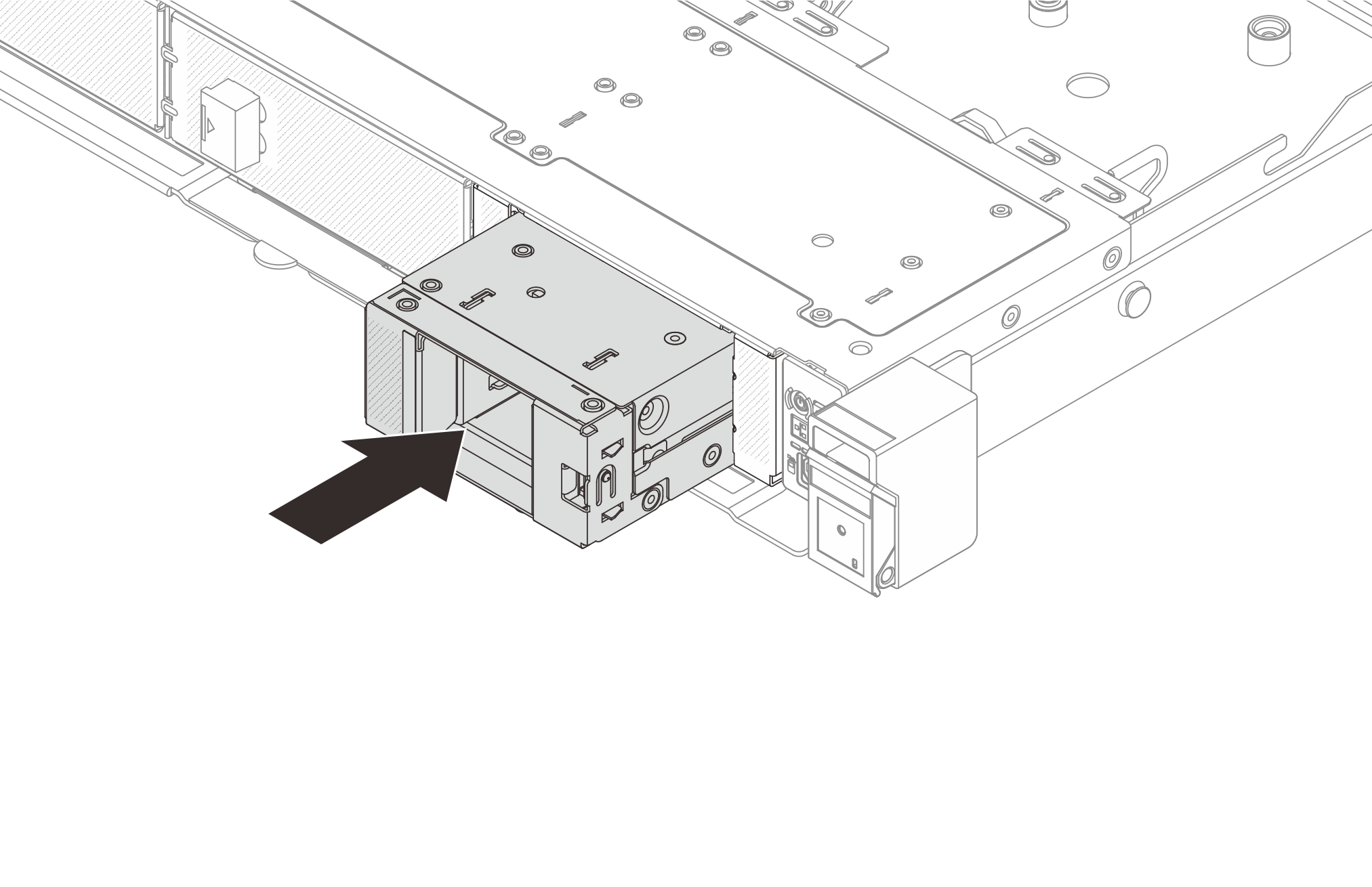 Installing the front M.2 drive cage into the chassis