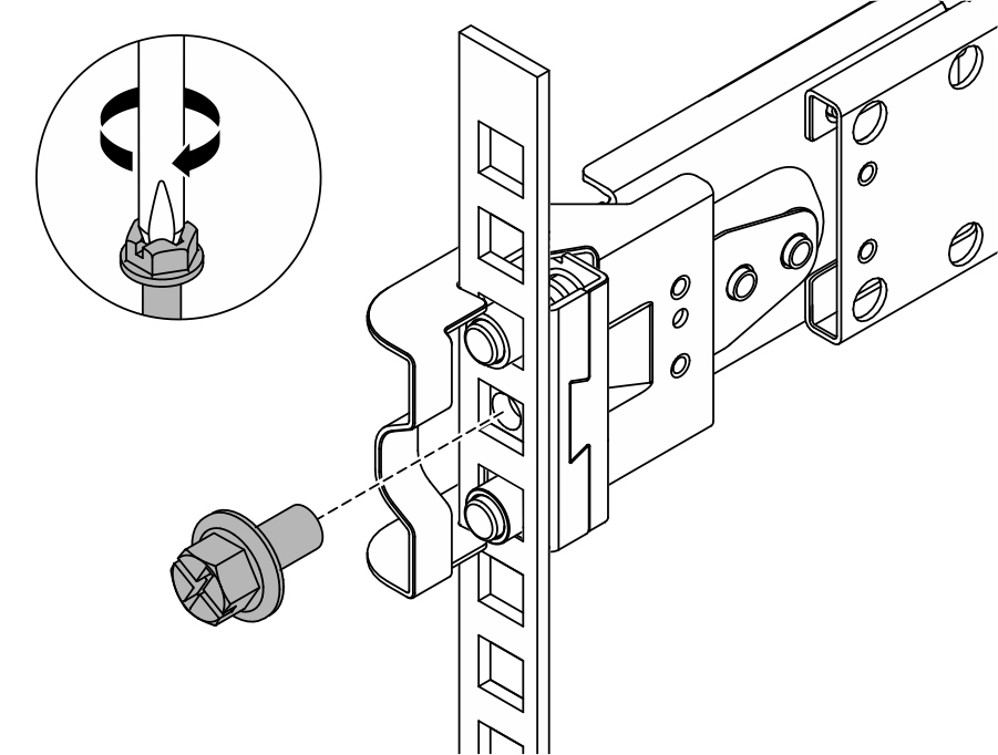 Securing the server to the rear of the rack