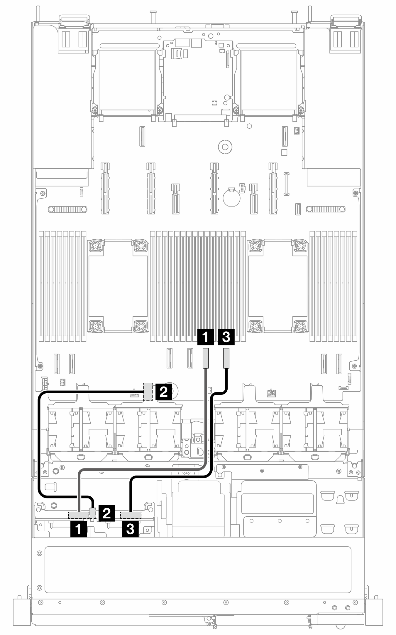 Cable routing for onboard configuration of 4 x 2.5-inch front NVMe drive bays