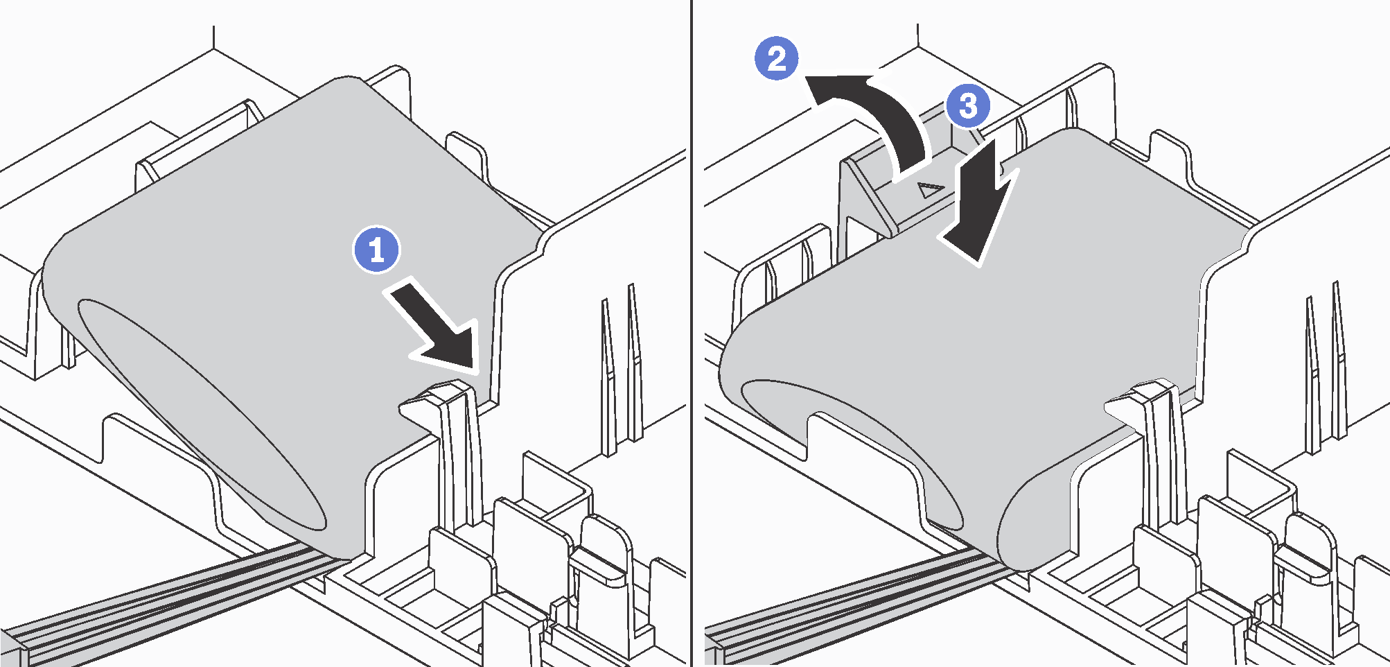 Installation of a RAID super capacitor module on the bottom of the air baffle