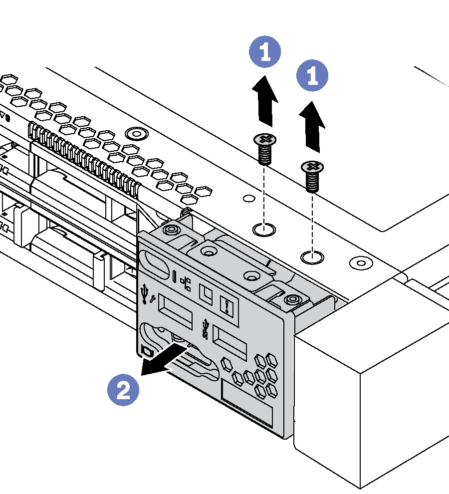 Removal of the front I/O assembly for server models with ten 2.5-inch drive bays