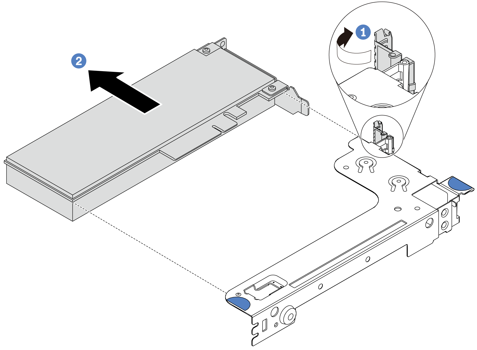 Remove PCIe adapters into riser 1 assembly with LP slot