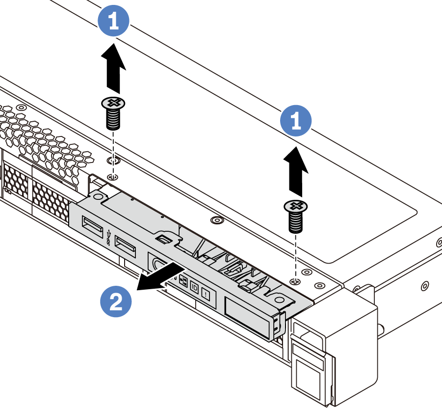 Removal of the front I/O assembly for server models with four 3.5-inch drive bays
