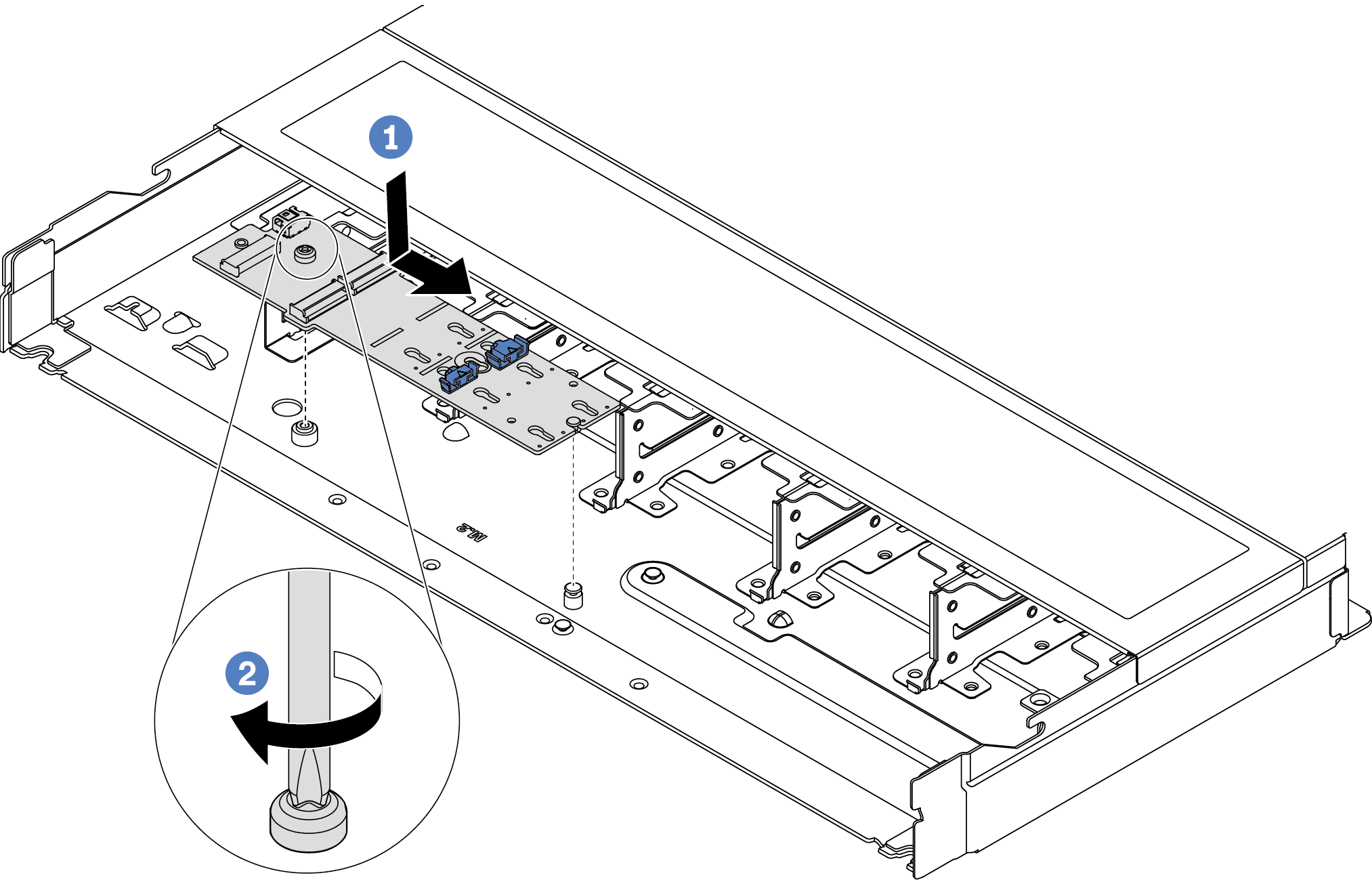 Installing the M.2 backplane onto the chassis