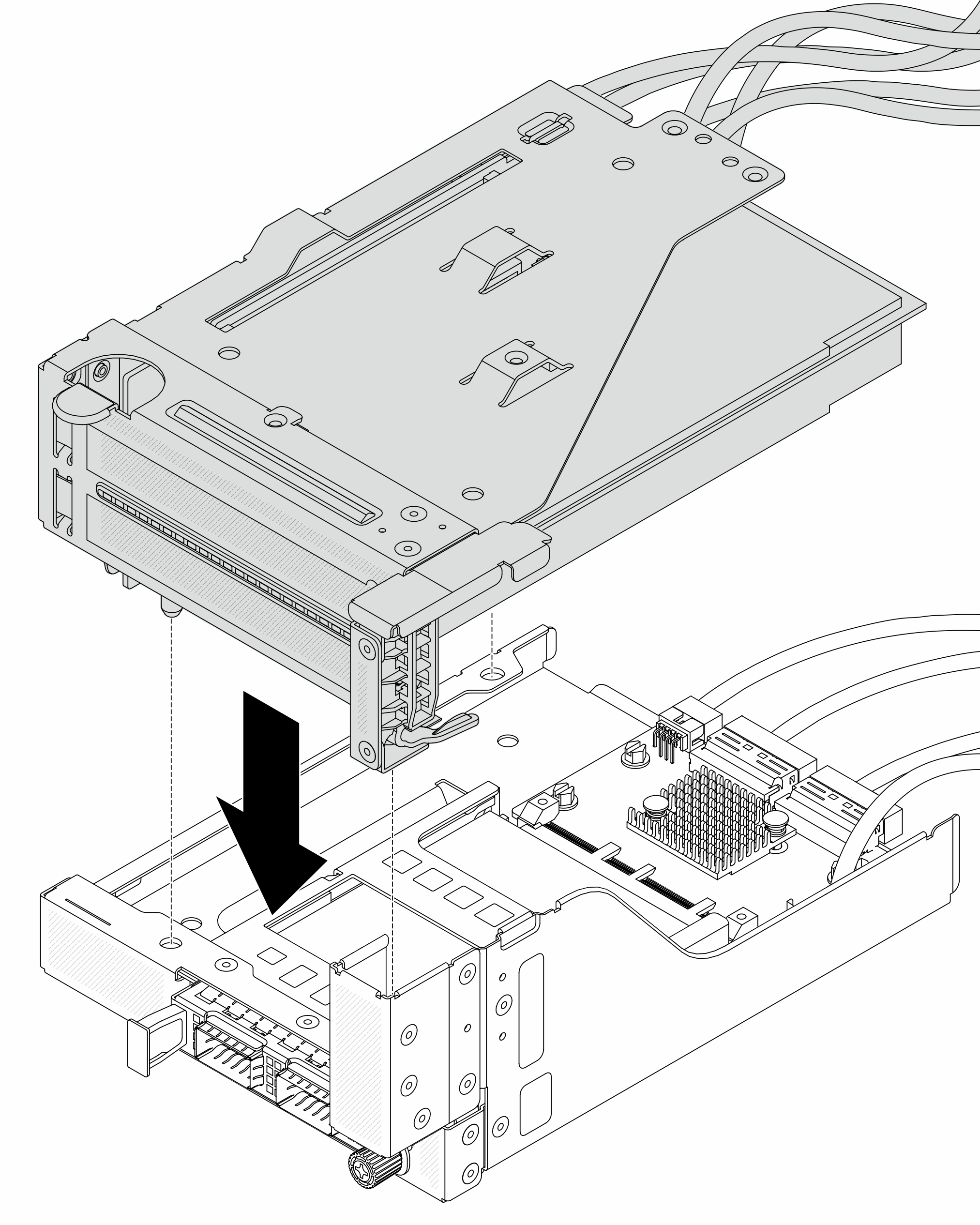 Install the riser 5 assembly on the front OCP assembly
