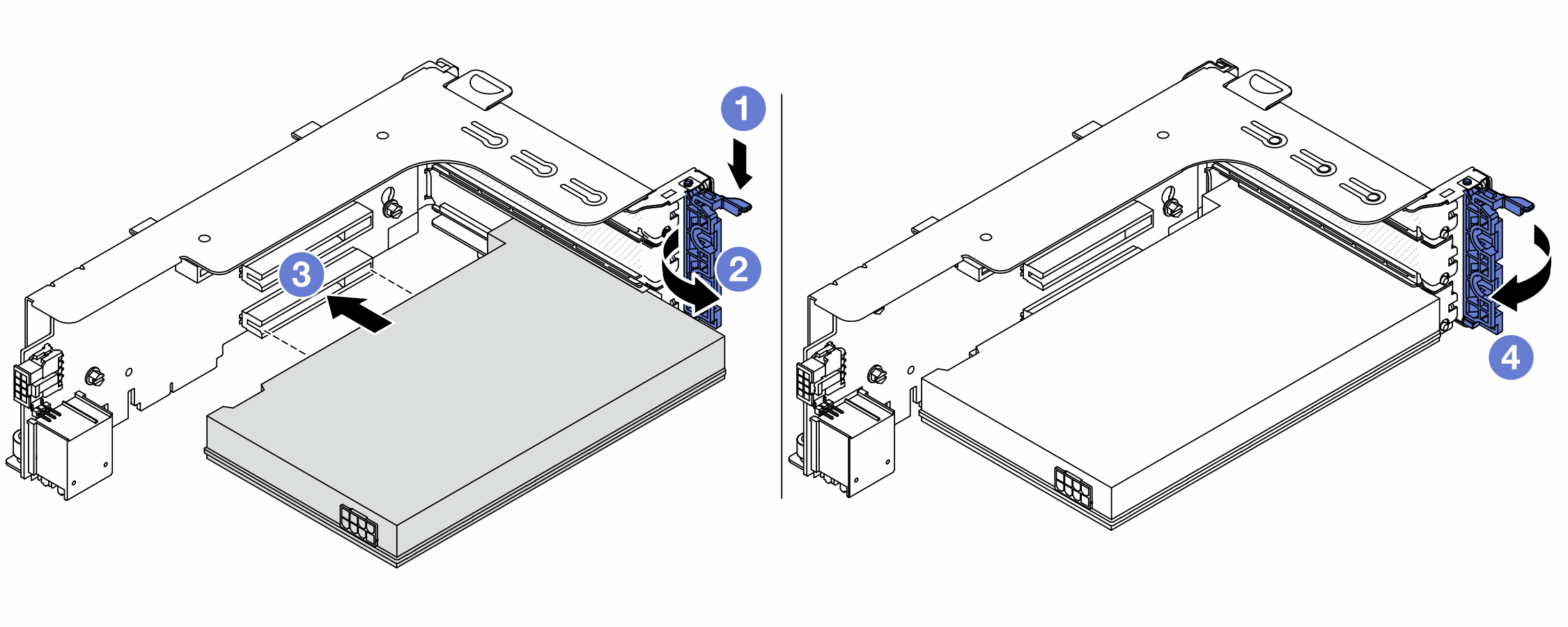 Installing a PCIe adapter to riser 1 cage or riser 2 cage