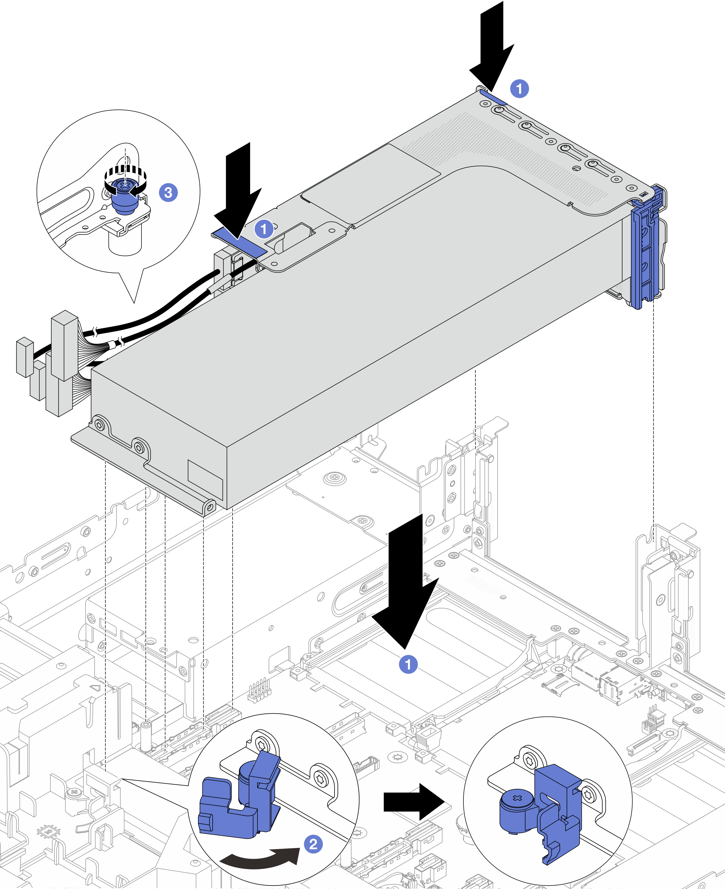Installing the riser assembly with GPU adapter