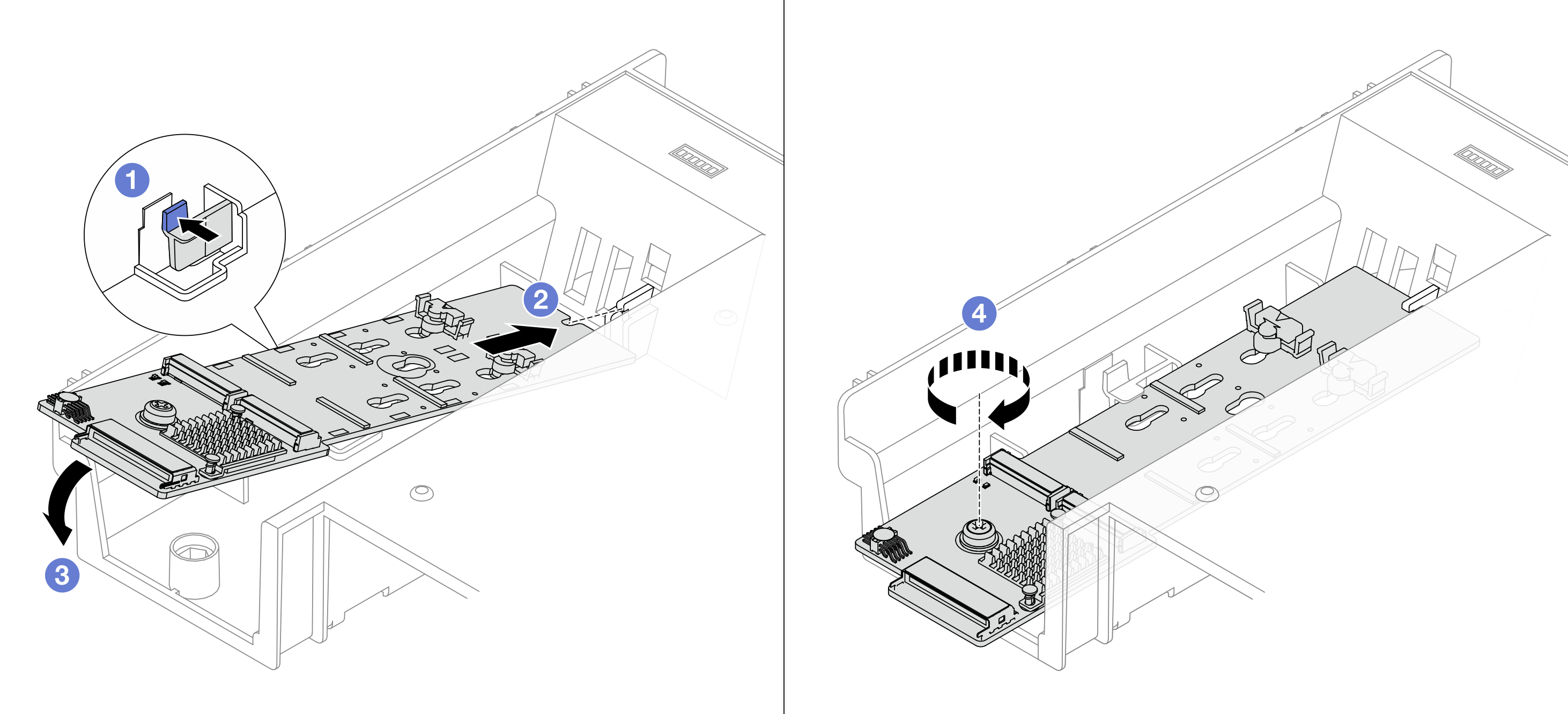 Installing the M.2 backplane on the air baffle