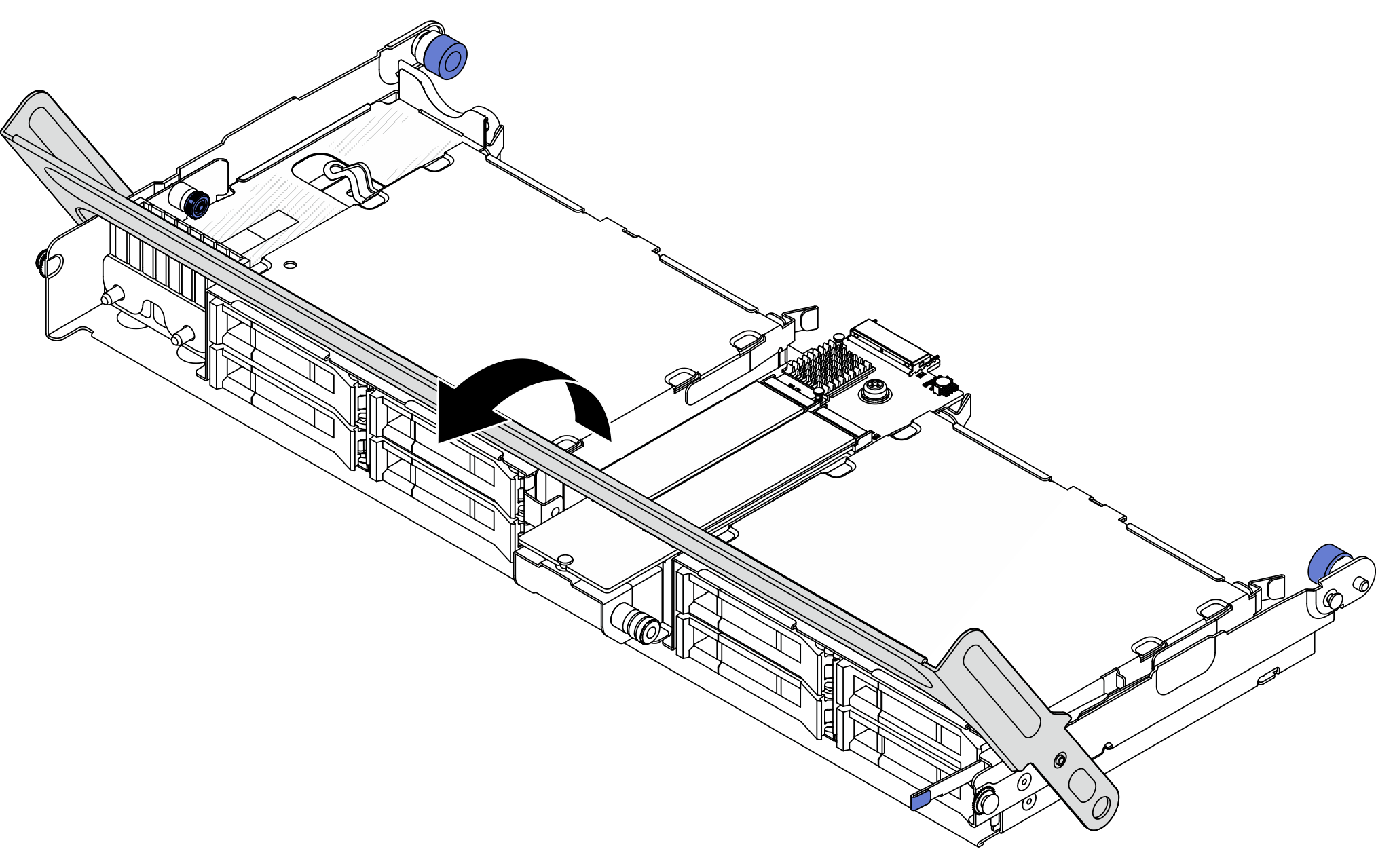 Opening the handle of the middle drive cage