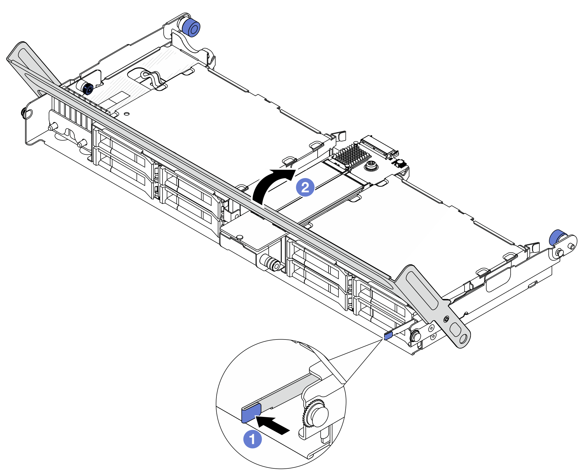 Closing the handle of the middle drive cage