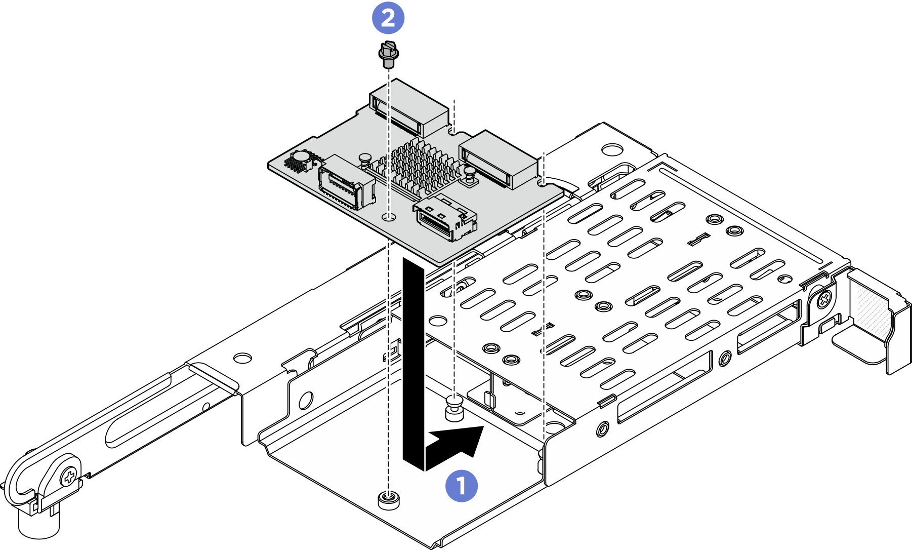 Installing the M.2 backplane to 1FH M.2 riser cage