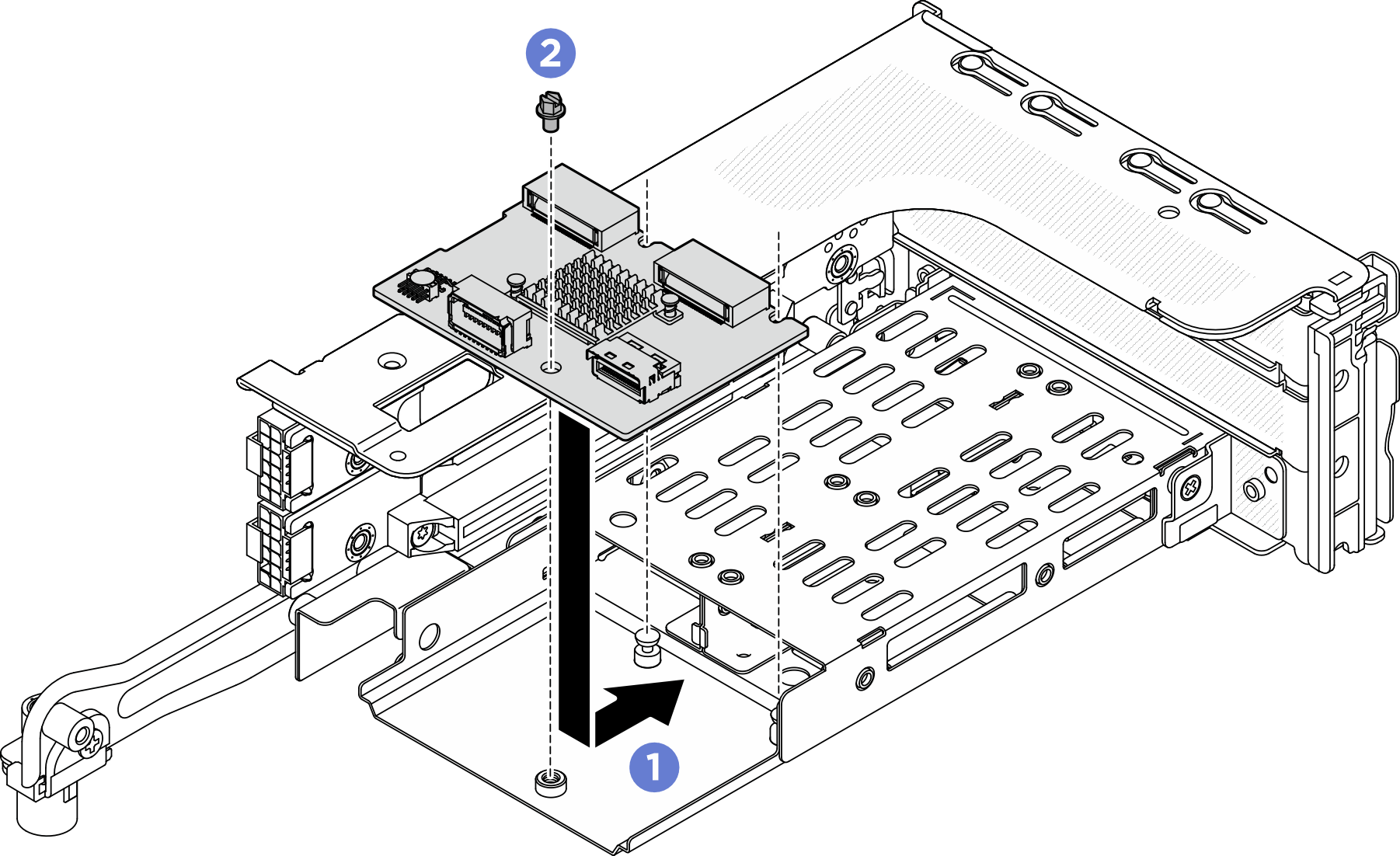 Installing the M.2 backplane to 3FH M.2 riser cage