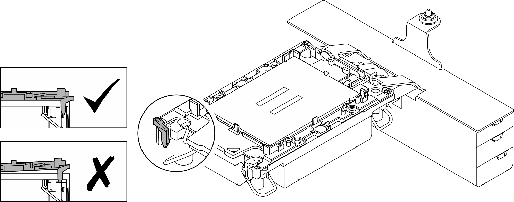 Visually inspect to make sure that clips at all four corners fully engage