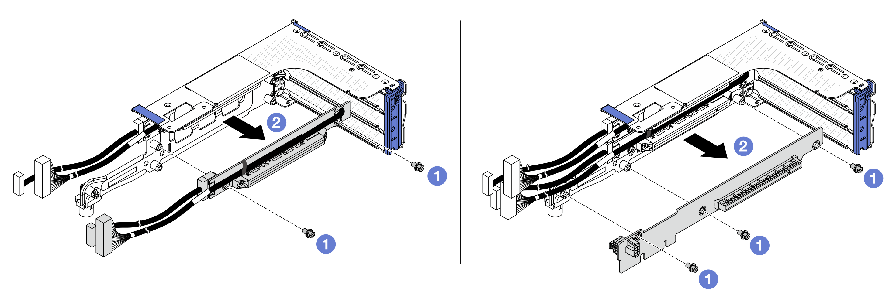 Removing riser cards from the riser cage