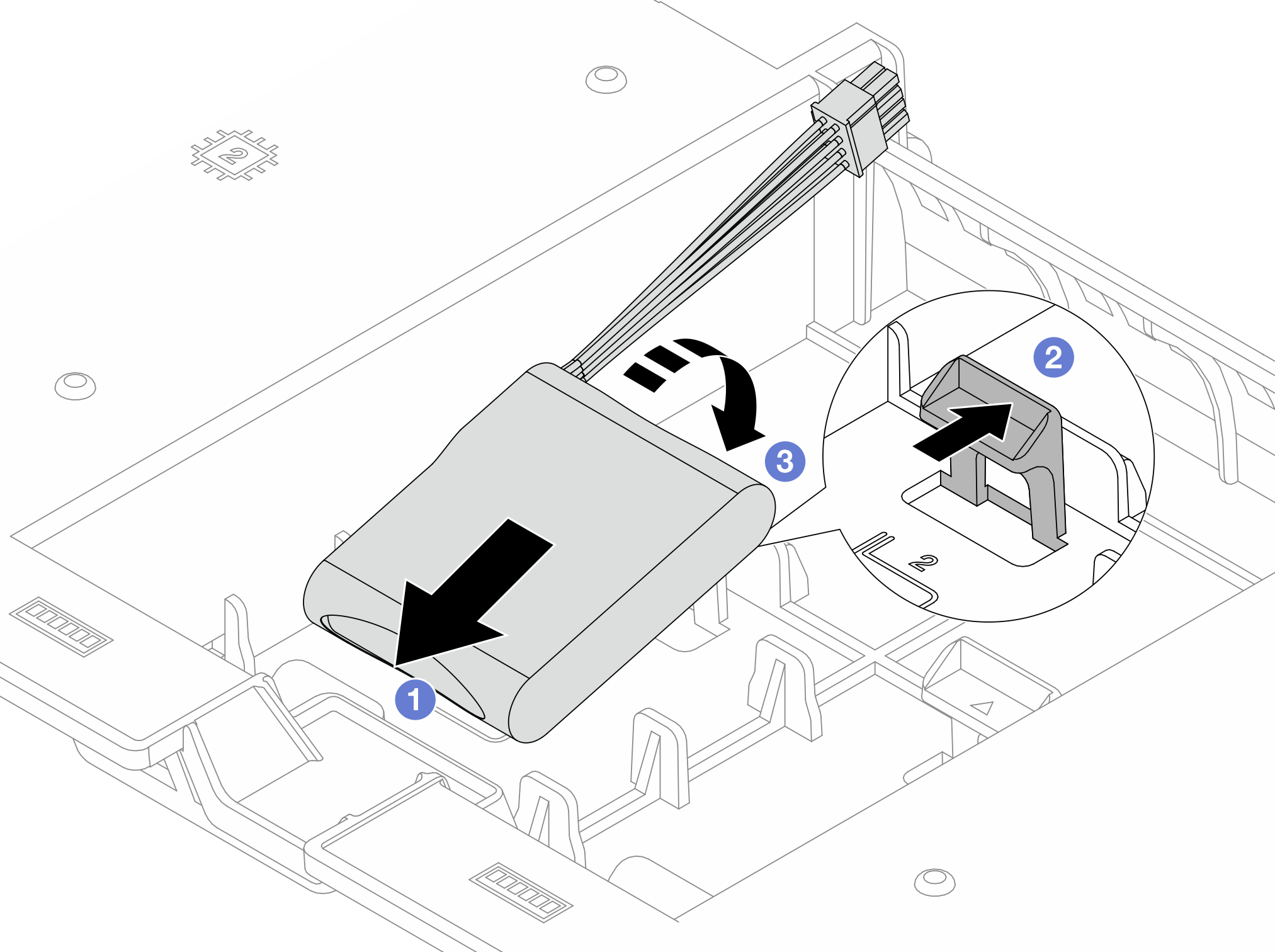 Installing the RAID flash power module on the air baffle