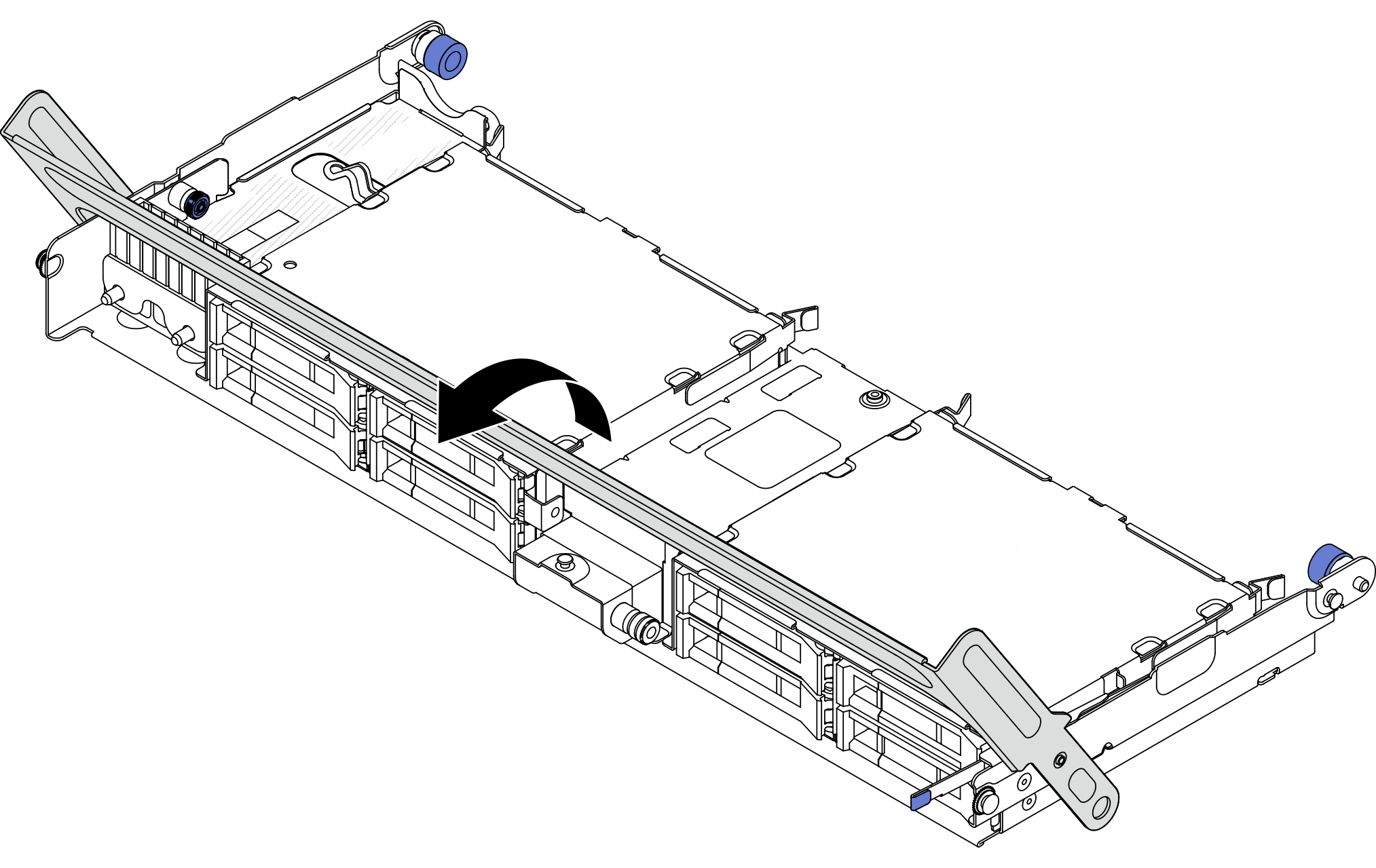 Opening the handle of the middle drive cage