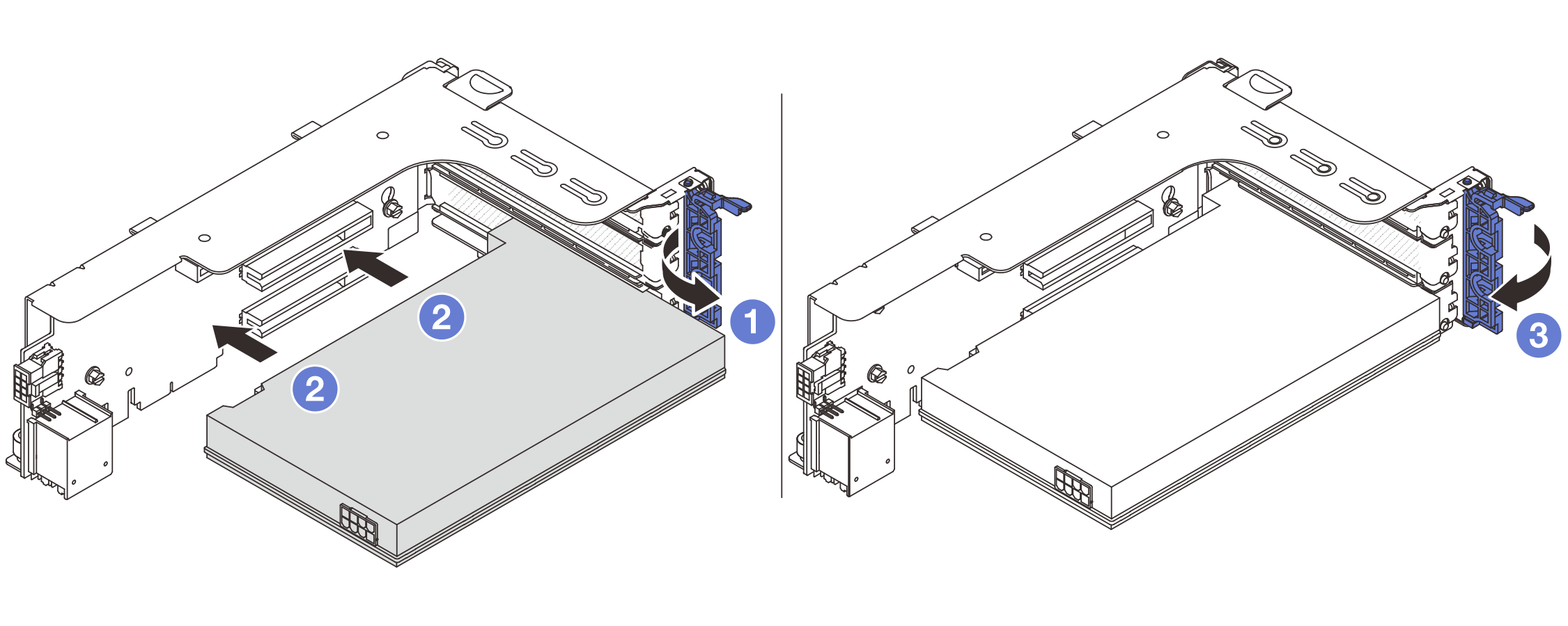 Installing the PCIe adapter on riser 1 or 2 assembly