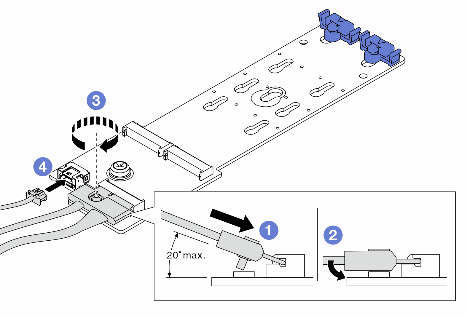 Connecting M.2 cables to M.2 backplane
